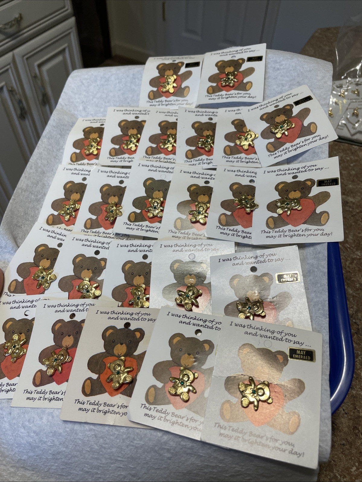 Vintage Teddy Bear Lapel Pin – Cathedral Art – May Emerald Lot Of 24 Pieces
