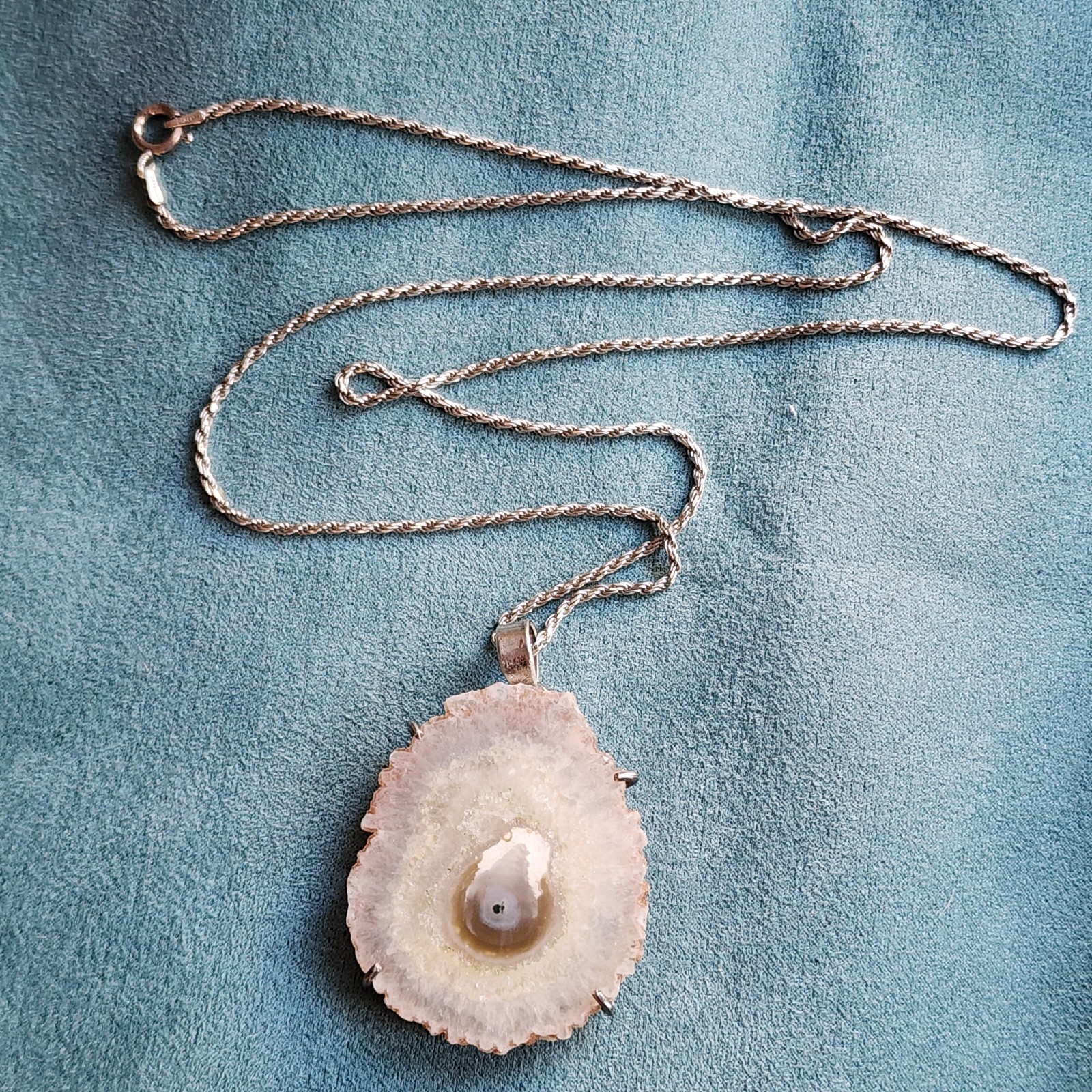 Vintage 925 Sterling Silver Italy Chain 24″ With Geode Pendant
