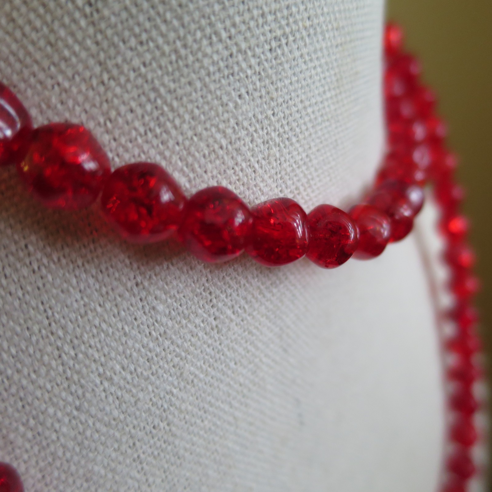 Lester Joy Red Glass Beads Beaded Necklace 29 inches Long 1960s Stunning Vintage