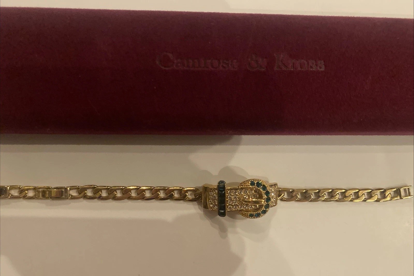Camrose & Kross JBK Emerald and Crystal Belt Buckle Bracelet Jackie Kennedy