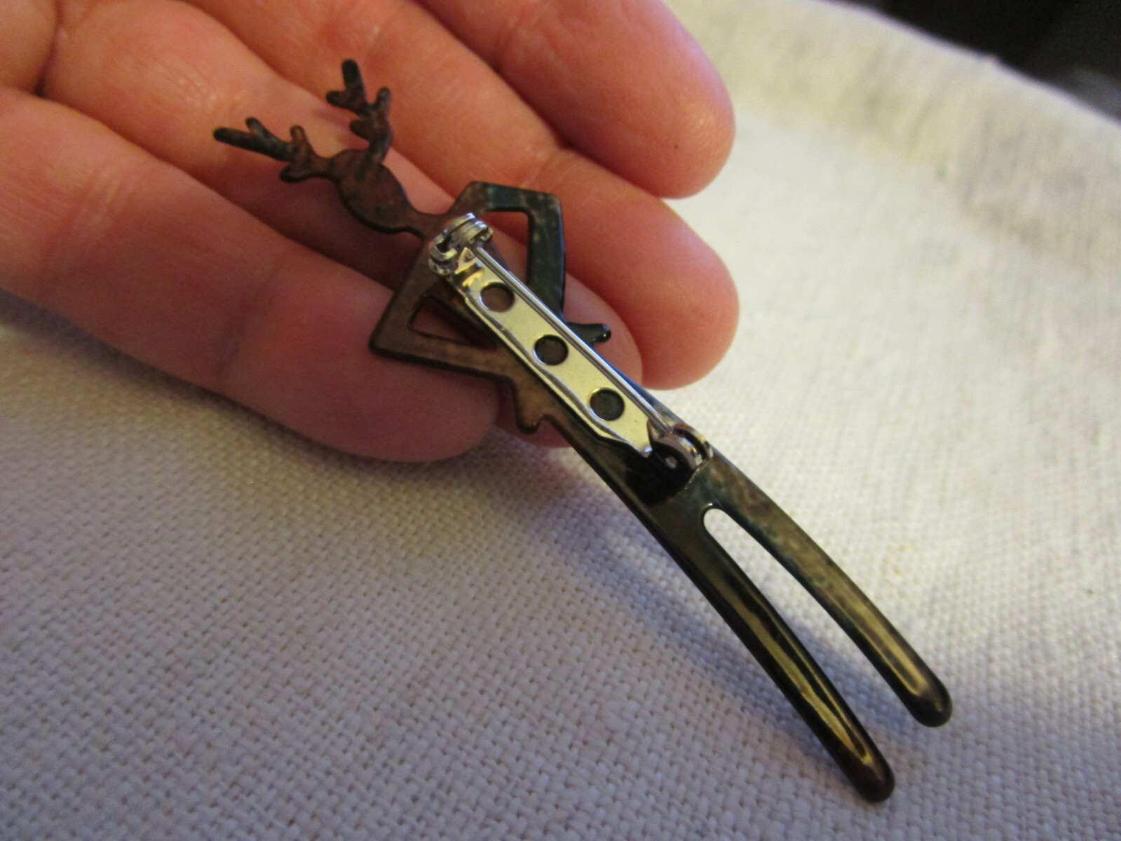 Enamel on metal, tall skinny person with antlers brooch, OOAK FE25-8