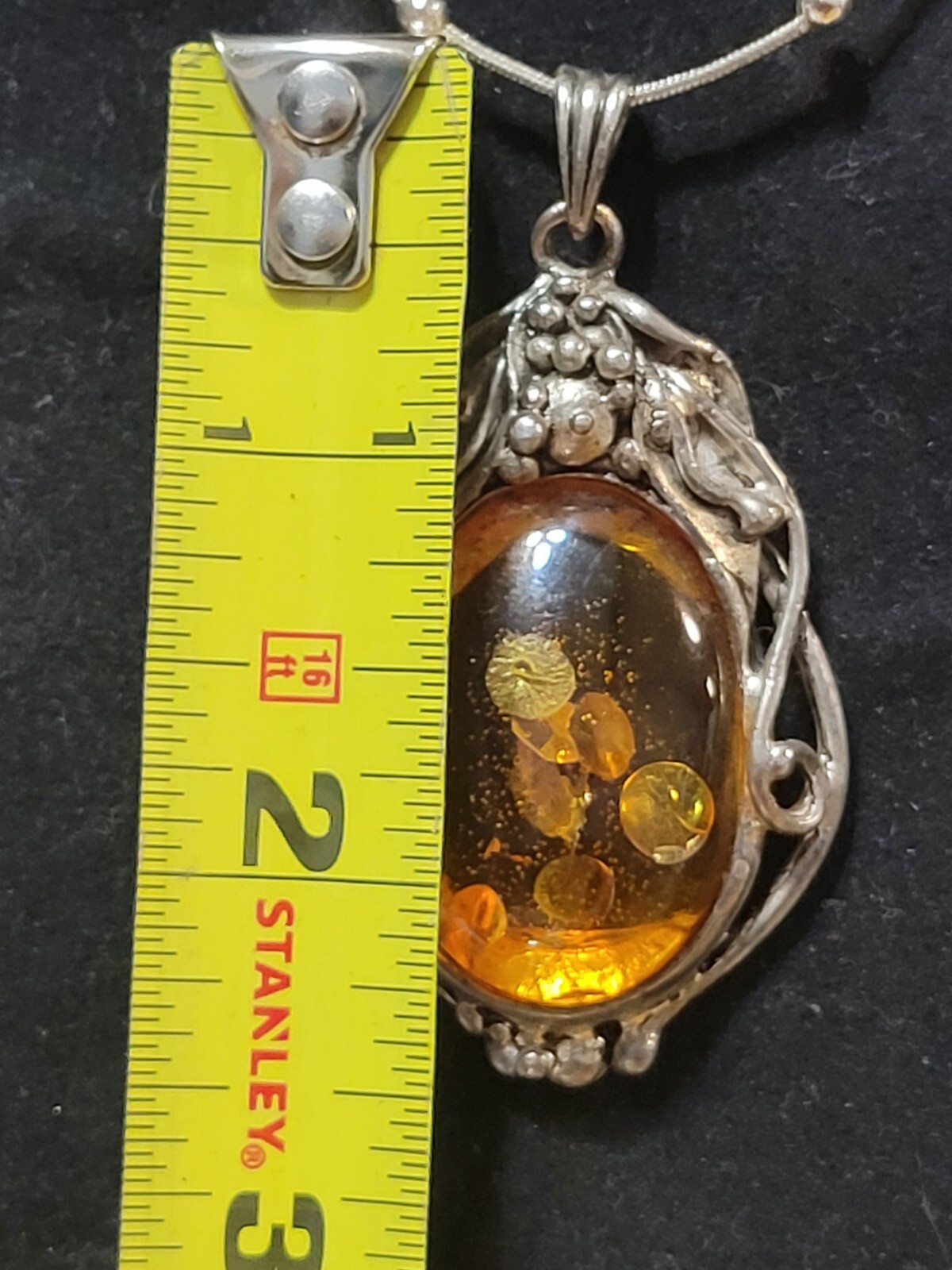 Vintage Art Nouveau Style One Of a Kind Honey Amber & 925 Pendant