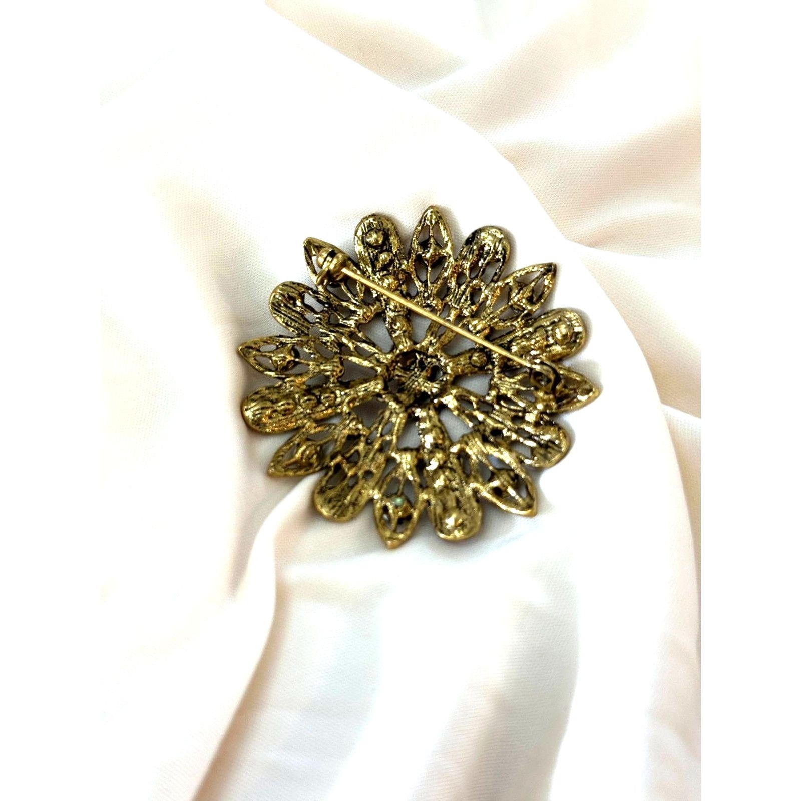 Floral Brooch Pink and Green Rhinestone – Garden Party Whimsical