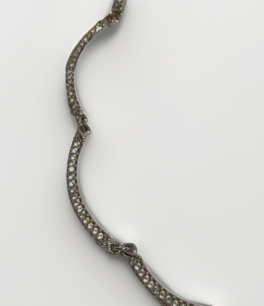 Vintage Swarovski Clear Pave Crystal Wave Collar Necklace-Signed Swan Mark