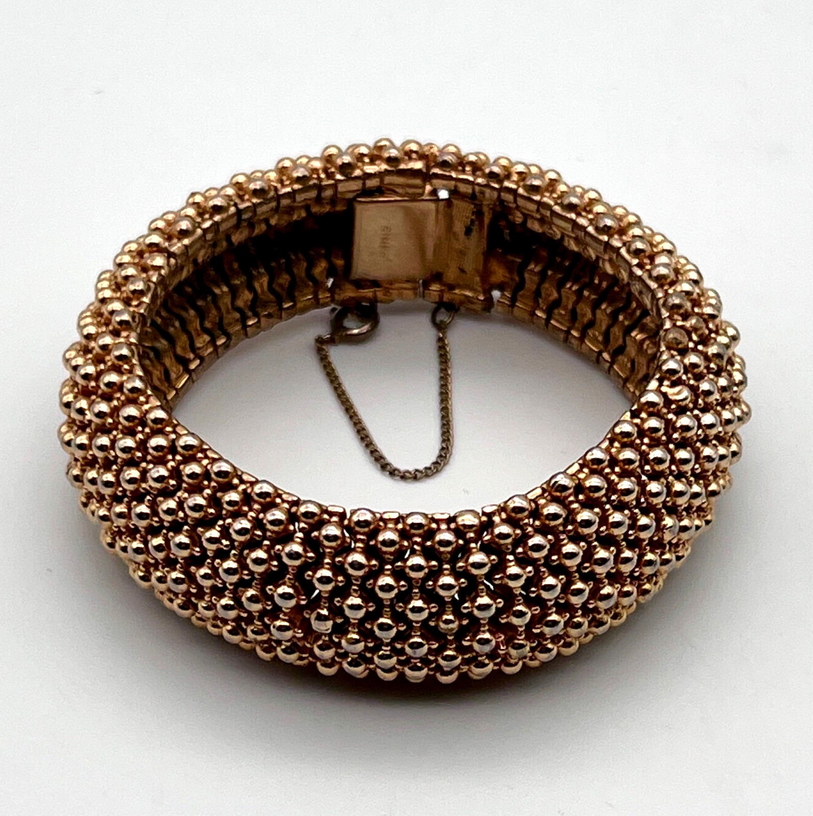 Vintage Ciner Caviar Ball Design Bracelet Gold Tone Metal Safety Chain Box Clasp