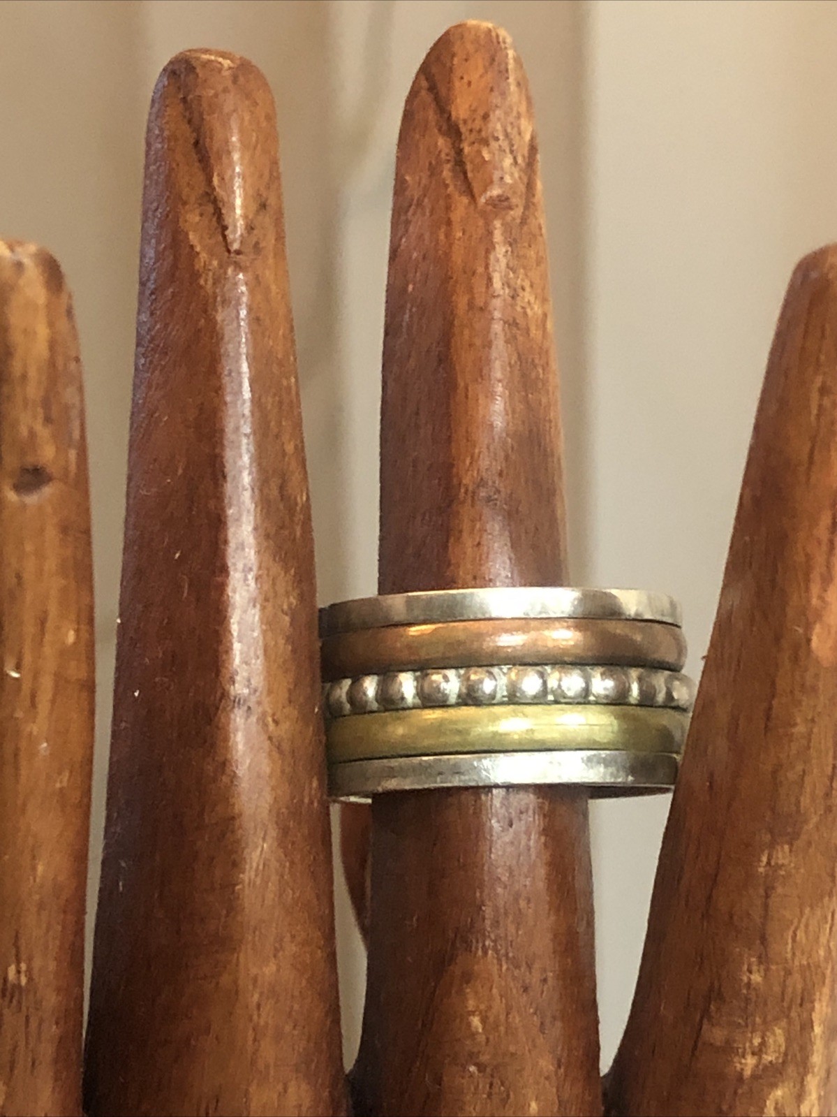 b47. Vintage Sterling Silver Copper Brass Spinner Band Ring Size 6.25-6.5. 5.8g
