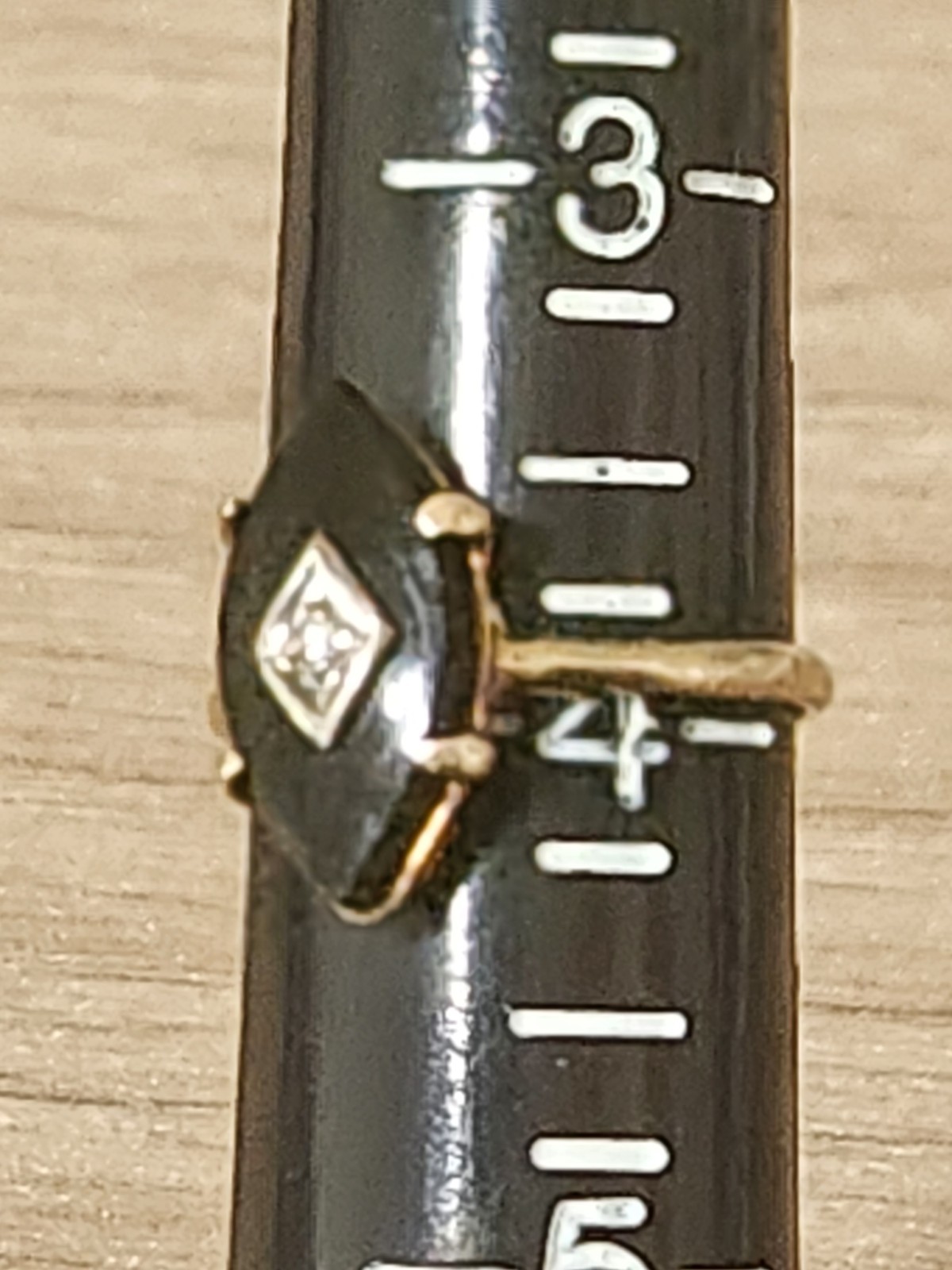 Vintage Womens Marquise Black Onyx Ring 10K Yellow Gold Diamond Size 4