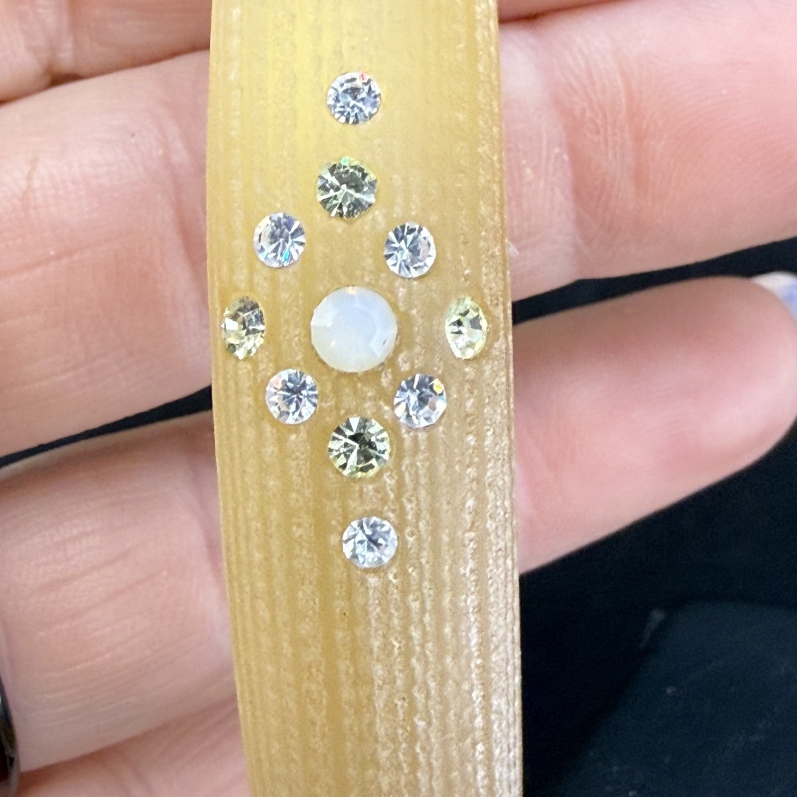 Vintage Lucite Bangle Bracelet Rhinestone 9”