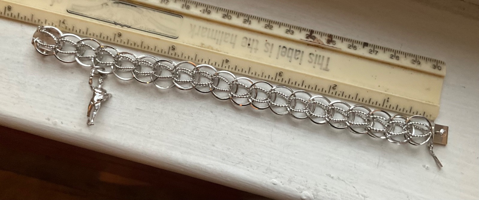 Vintage FORSTNER USA Starter SILVER CHARM BRACELET Wearable 7 1/4” Wide Link #B