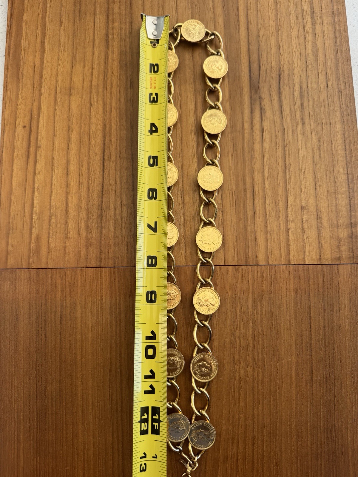 Vintage Gold-Tone Coin Necklace/Belt – Queen Elizabeth II Half Penny Coins-Retro