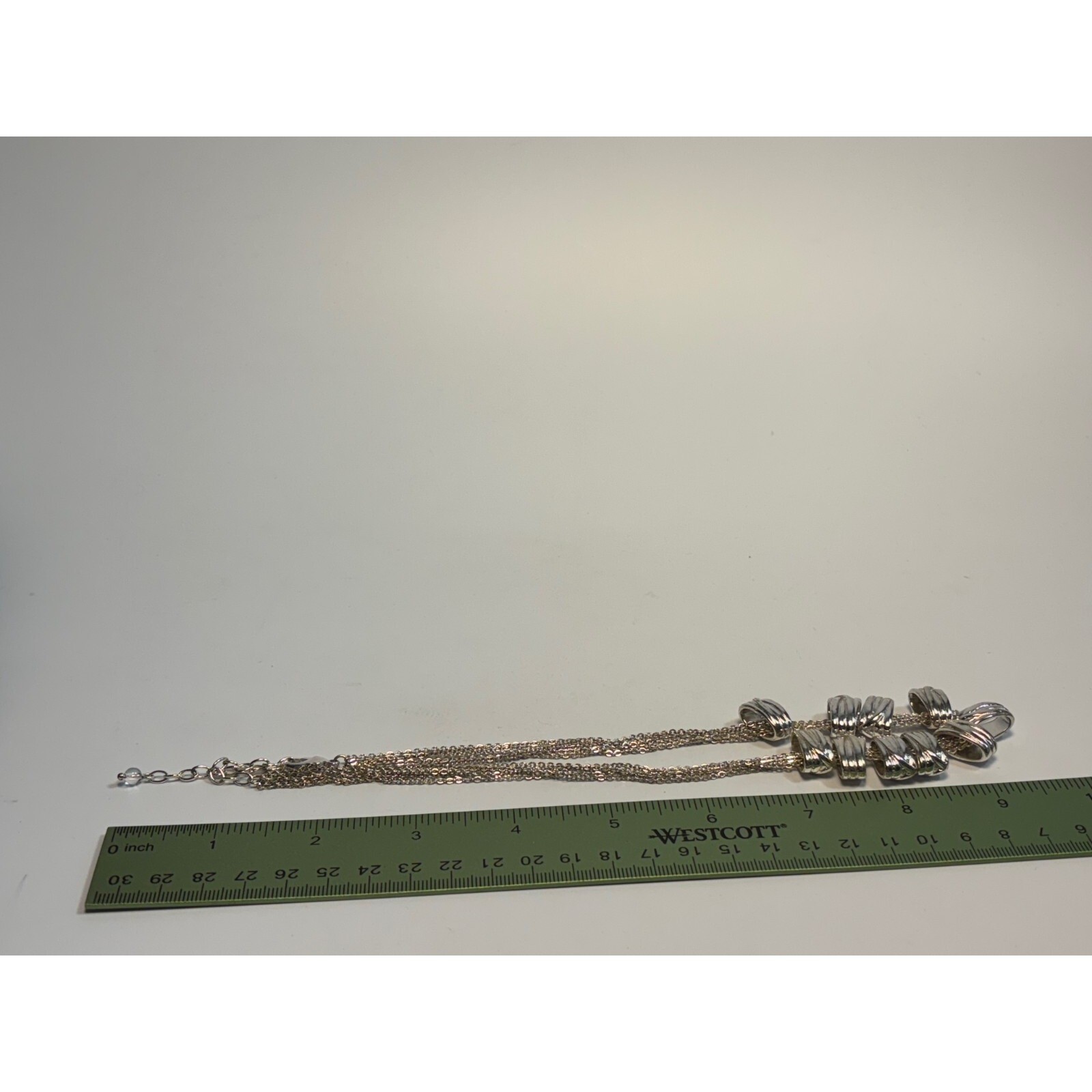 Chunky Brutalist Necklace In Silver Tone with Silver Tone Pendant Beads 18 in