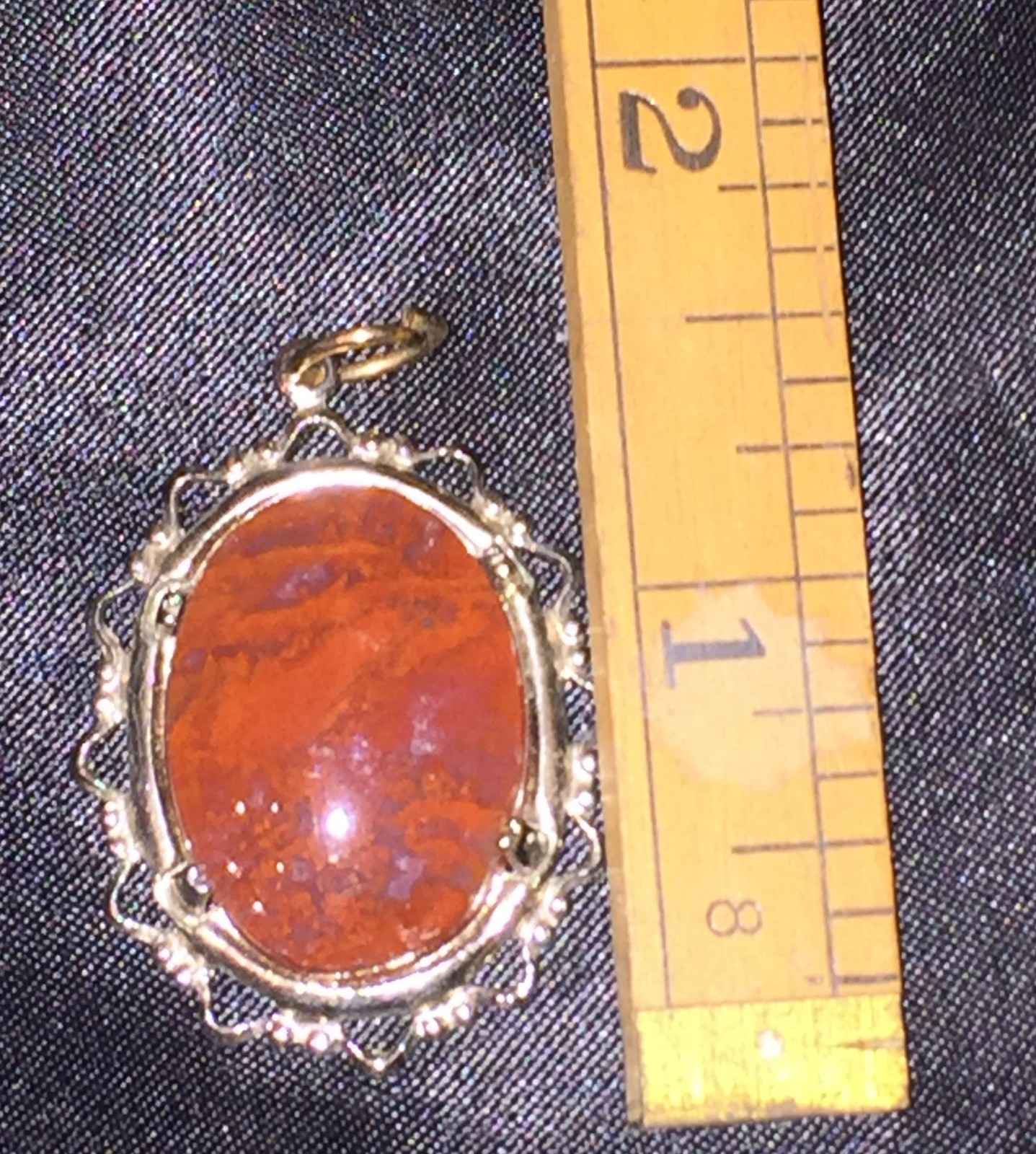 Vintage Red Jasper Large Natural Stone Cabochon Pendant Silver ST for Necklace