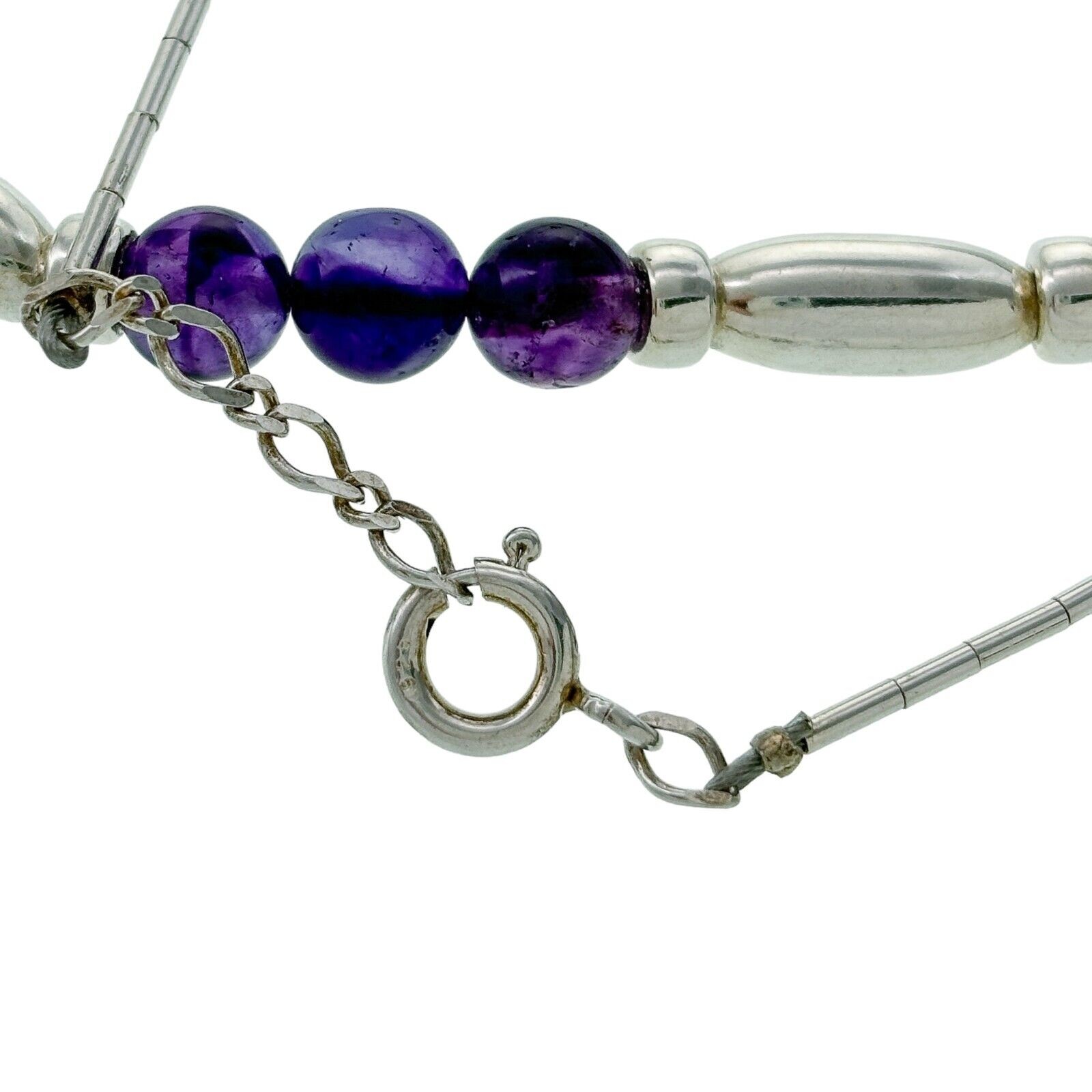 Amethyst Bead Bar Necklace | Vintage Sterling Liquid Silver 925 | 16”