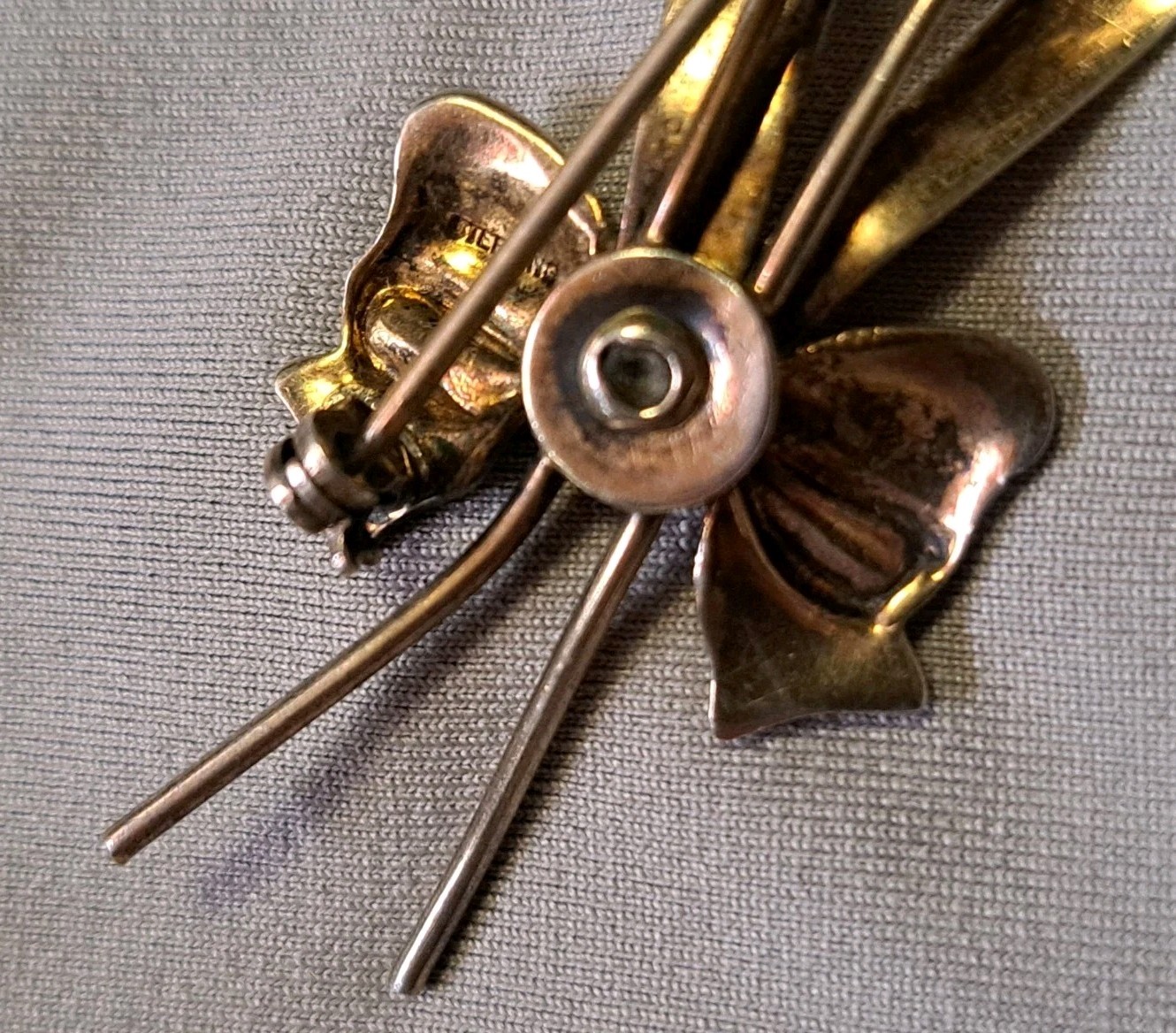 1950s 925 Sterling Silver Vermeil Blue Rhinestone Faux Pearl Brooch 3.5” 17gr