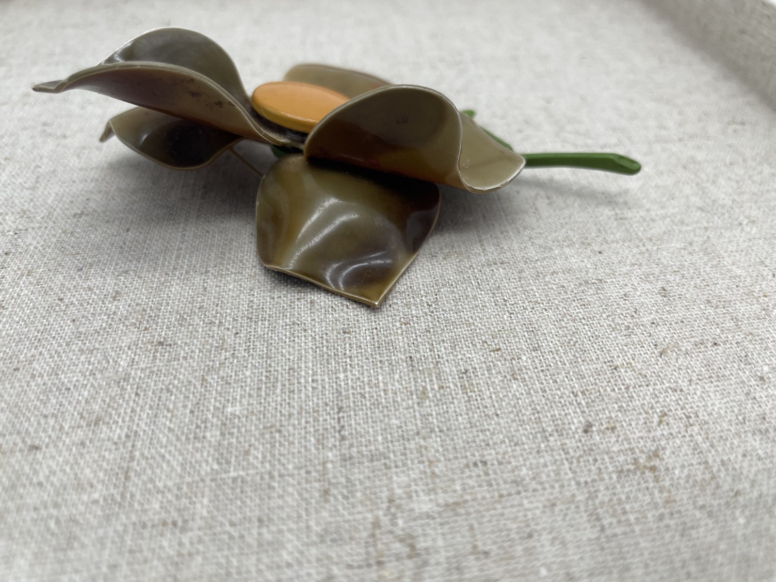 Vintage Enamel Flower Brooch Large Dimensional Fall Colors Caramel Brown