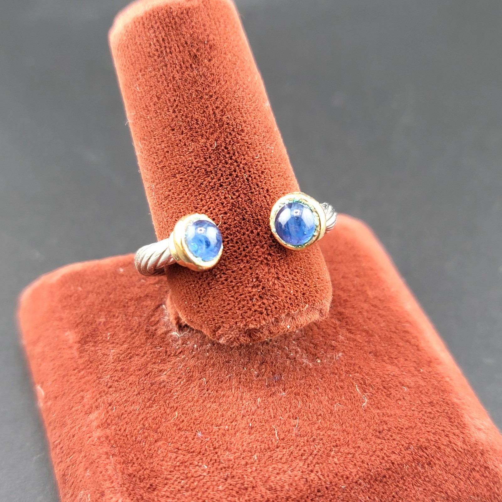 Vtg Sz 10 Cuff Ring ESPO Blue Glass Cabochon Mogul Fashion Jewelry ESPOSITO