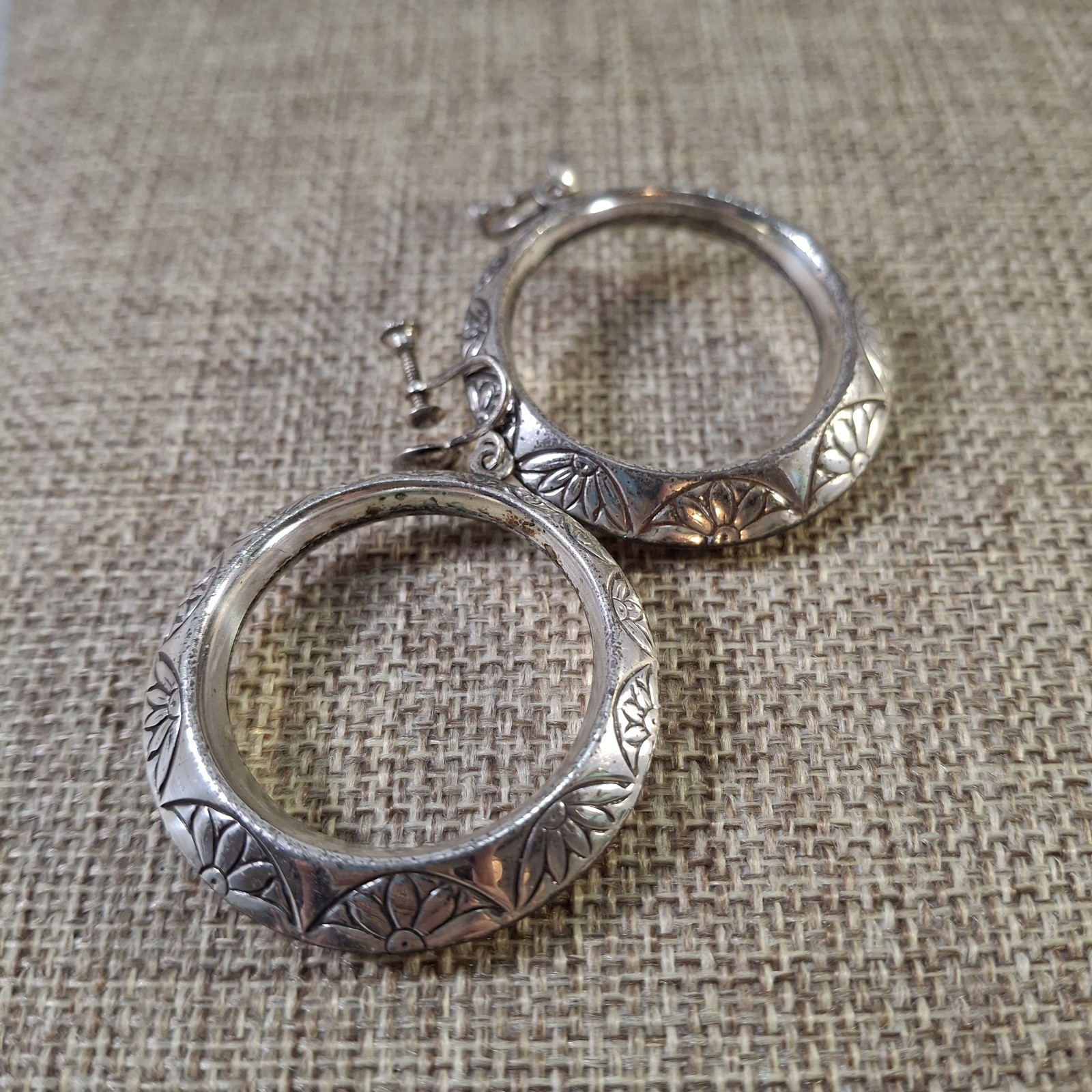 Vintage Big Chunky Drop Dangle Stamped Sterling Silver Hoop Earrings 16 g