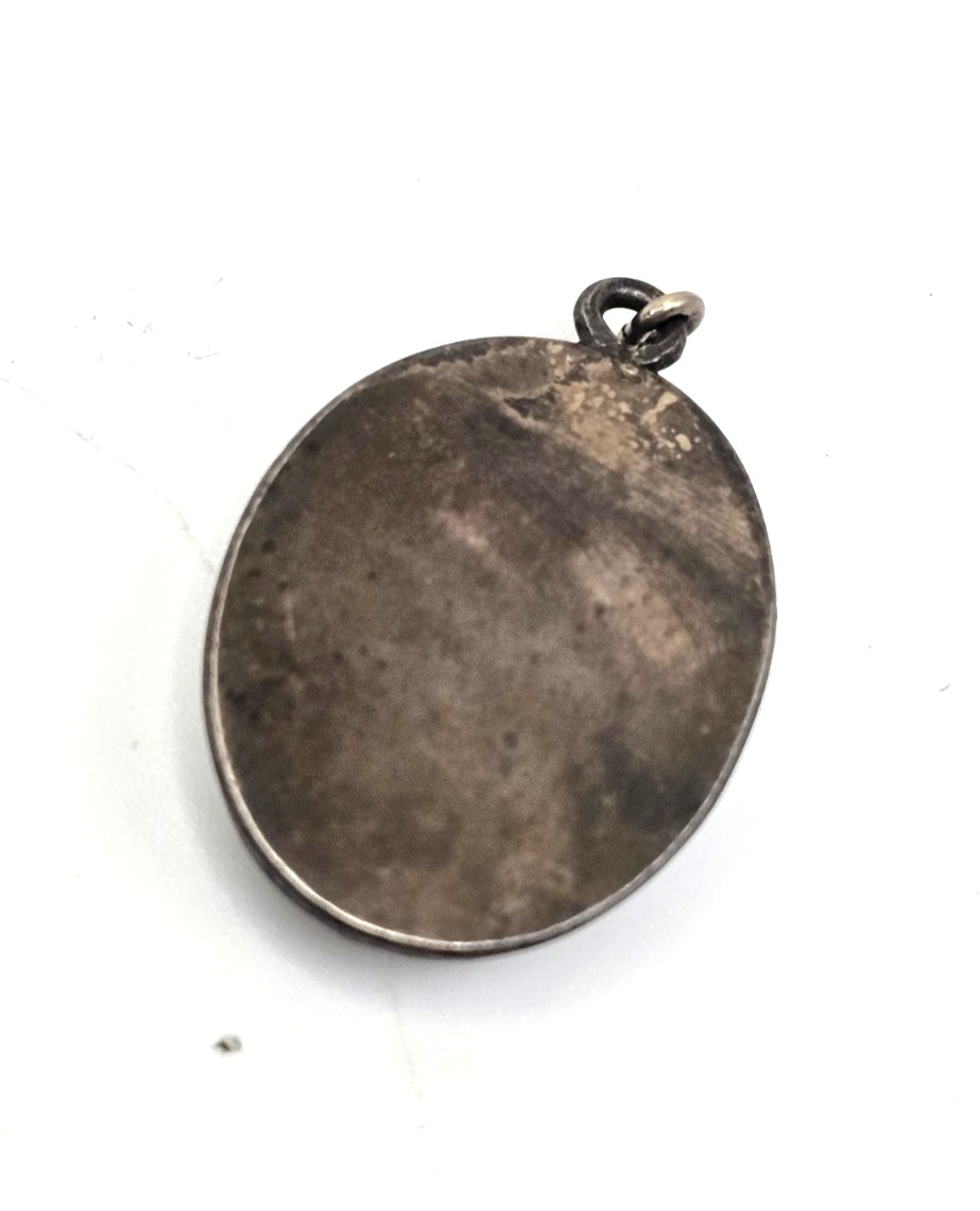 VINTAGE STERLING PENDANT WHITE & BROWN STONE OVAL ESTATE JEWELRY COLLECTIBLE