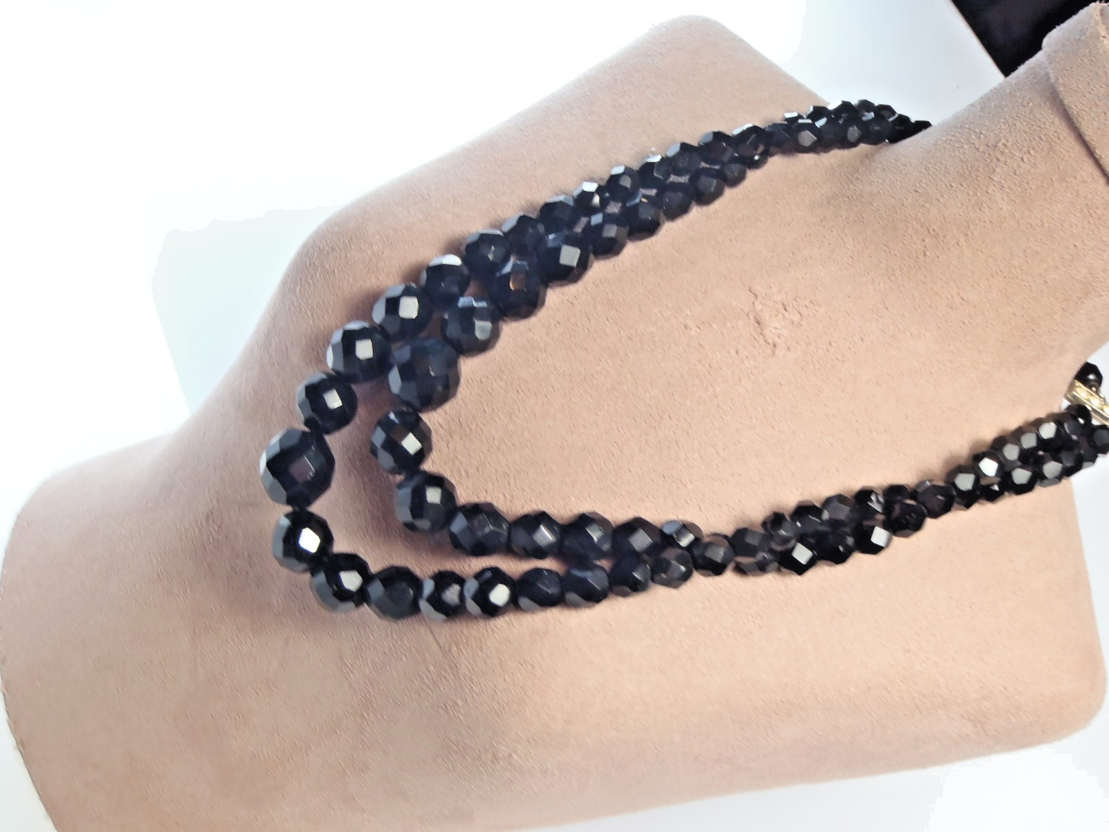 Vintage Laguna Black Faceted Glass Double-Strand Necklace