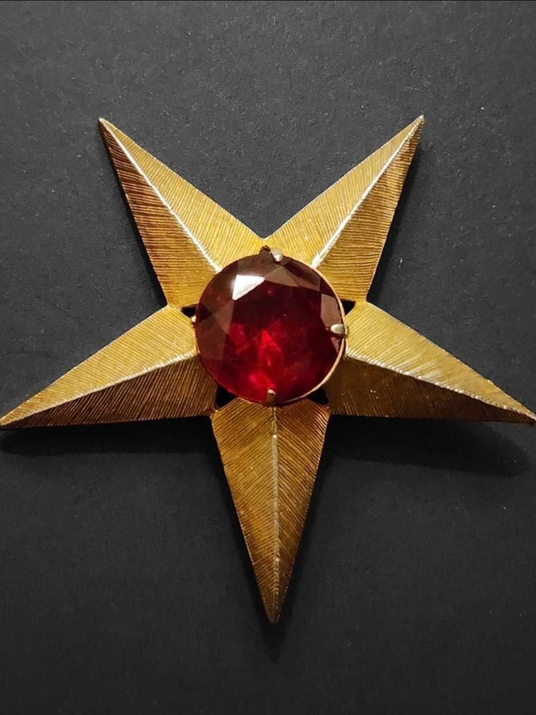 HUGE Vintage MCM Star Brooch Garnet Glass Stone
