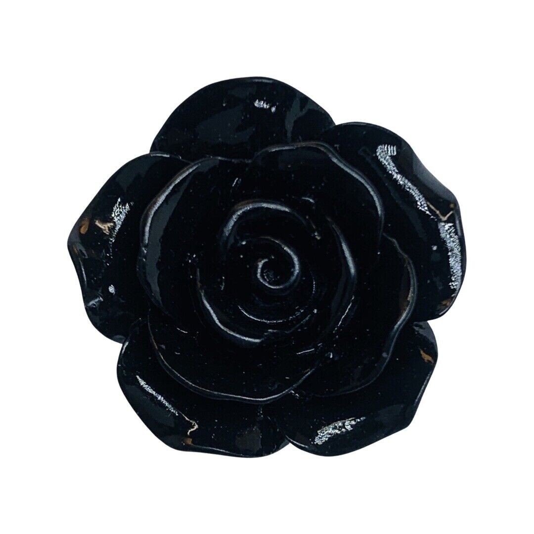 Black Rose Earrings Flower Button Stud 1″ Pierced Lucite Gothic Punk Indie