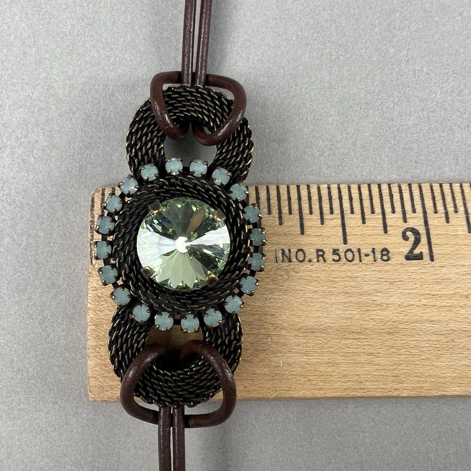 Vintage Van Galz Bracelet Leather Green Rivoli Rhinestone q3z