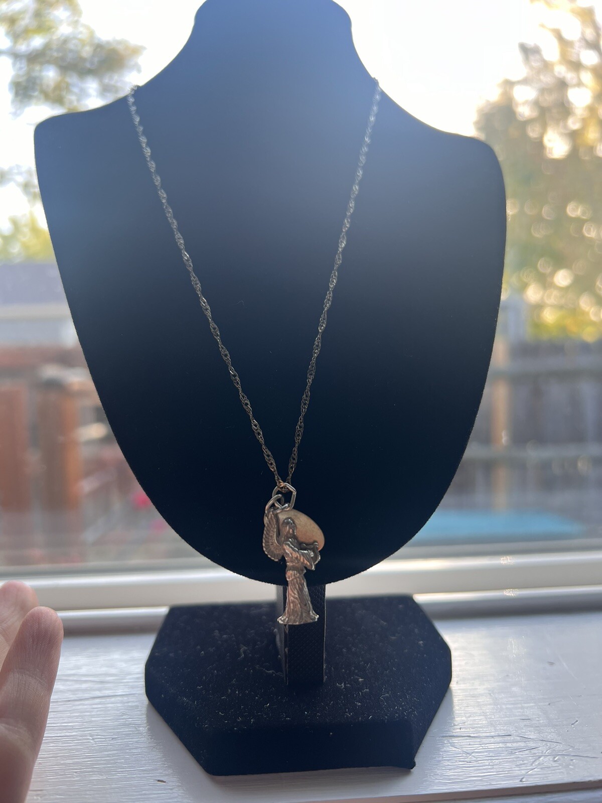 Vintage Sterling Angel Pendant Necklace 16” Chain