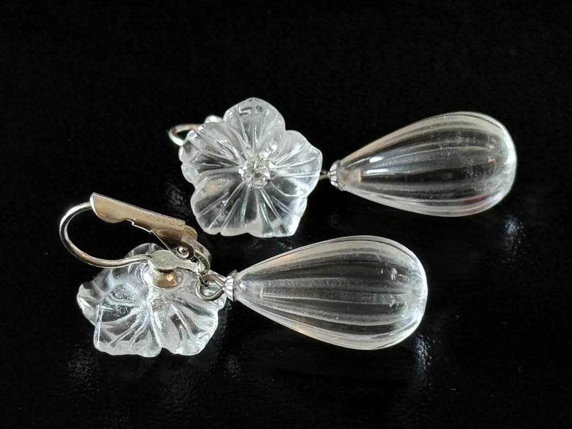 Rock crystal earrings 925 sterling silver artisan earrings