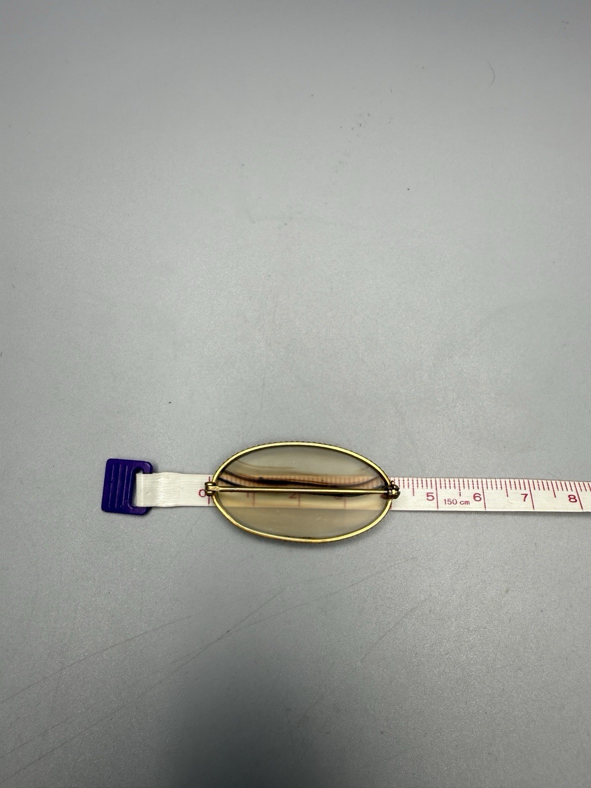Brooch Pin Vintage Oval Banded Agate Gold Tone 4cm Long