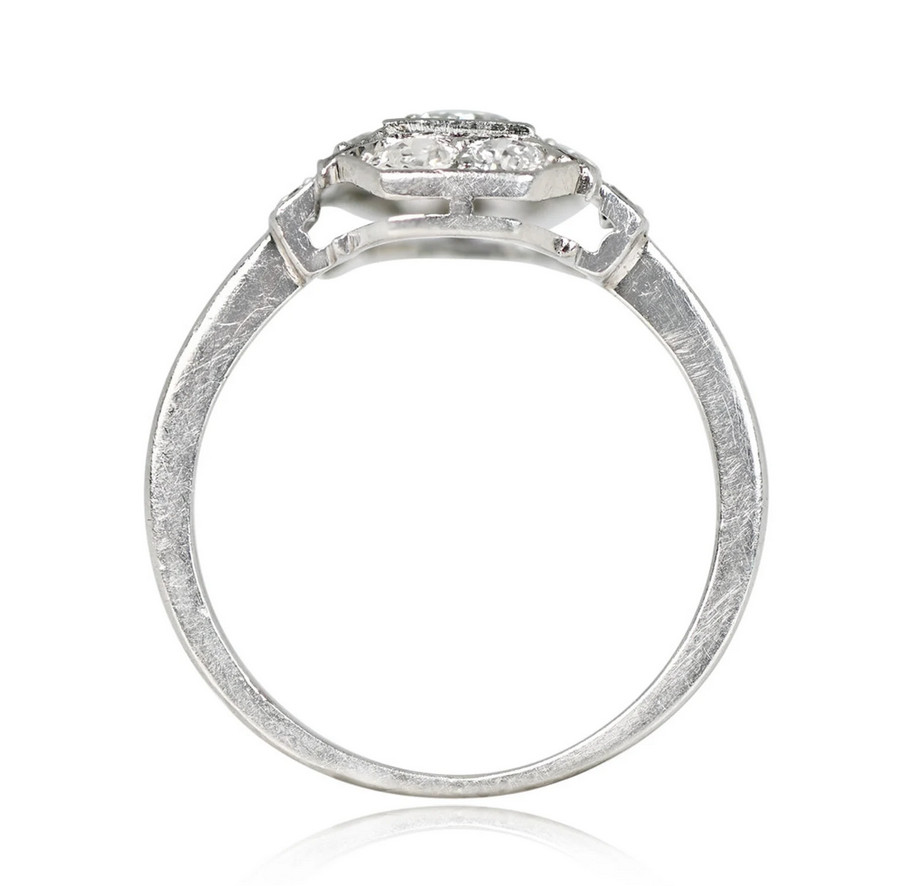 Art Deco Style Circa 1930 Lab Created Diamond Halo 925 Silver Engagement Ring