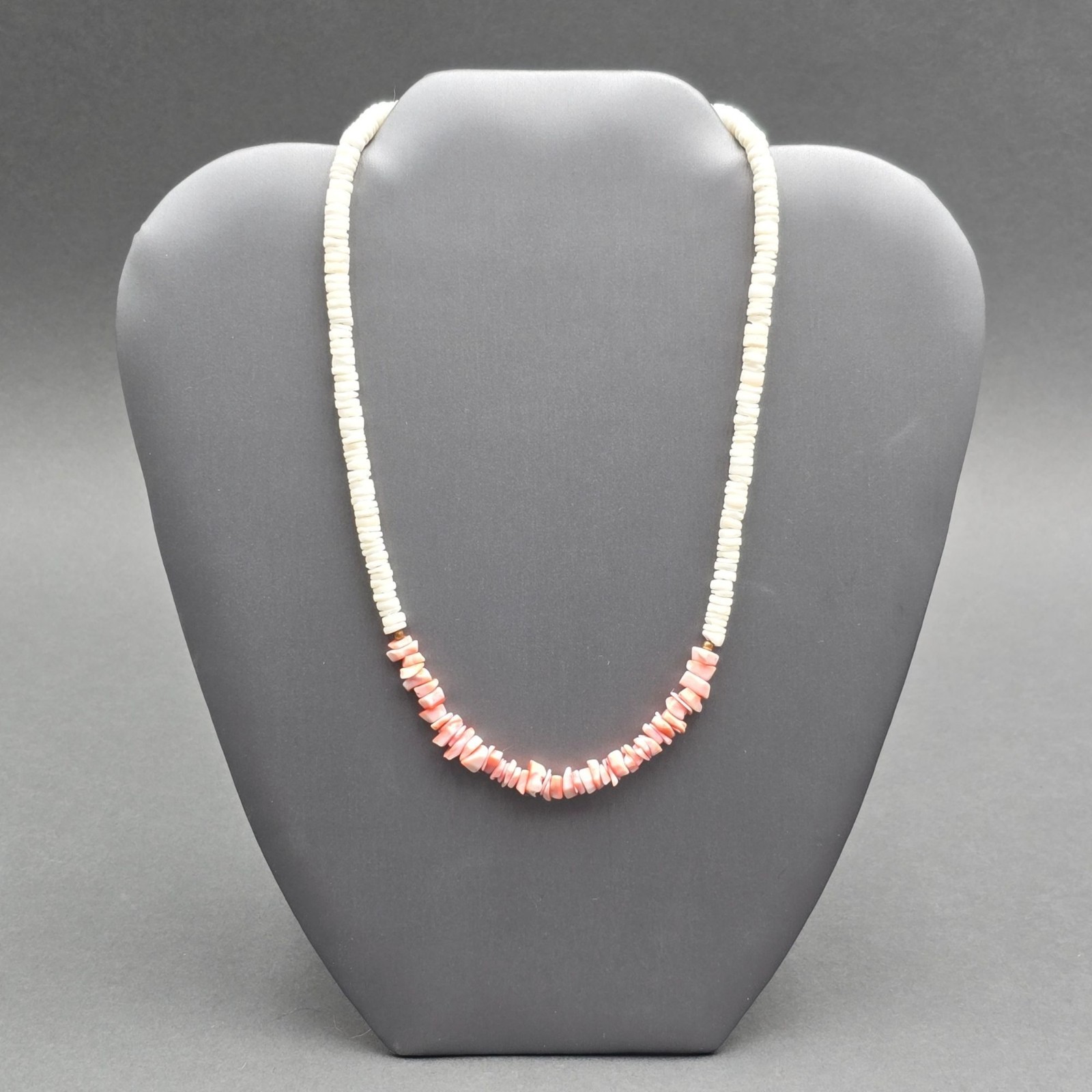 Vintage Puka Shell Coral Choker Necklace Coastal Boho Pink White Beach Jewelry