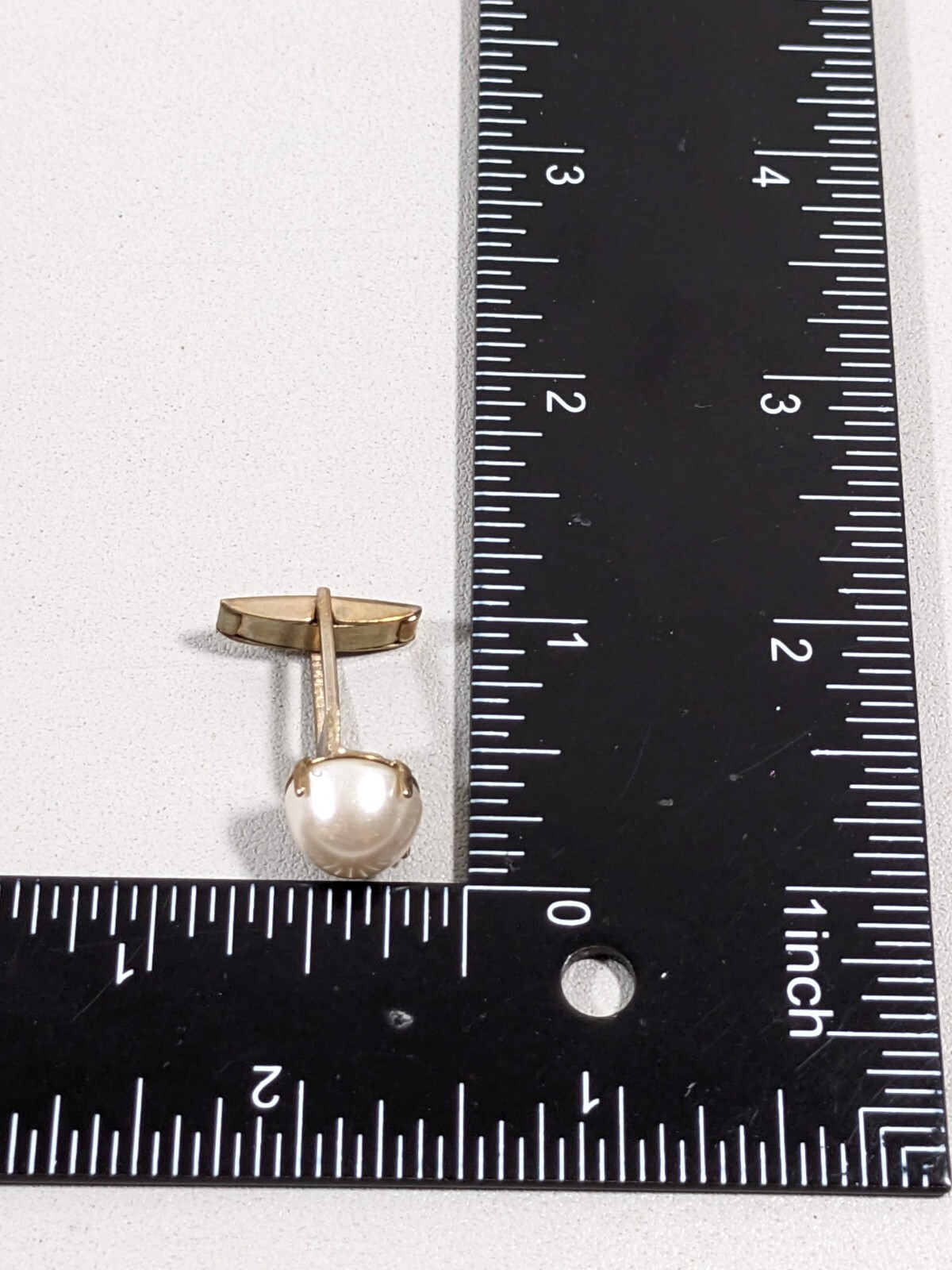 Vintage Gold Tone Ivory Color Faux Pearl Acrylic Round Cufflinks