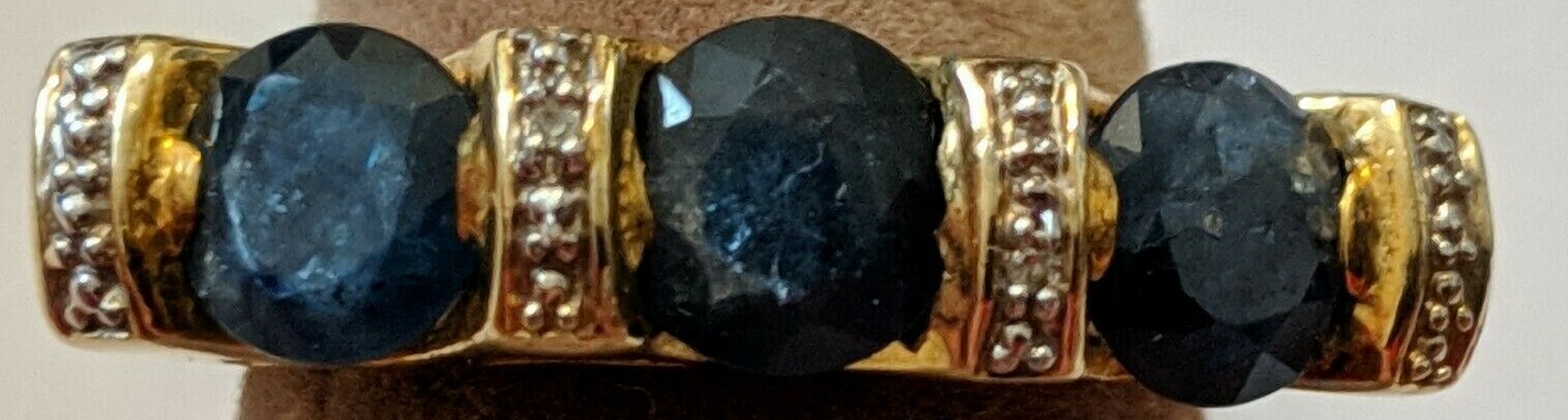 VINTAGE SAPPHIRES VERMEIL STERLING SILVER RING ABOUT SIZE 7 1/2 SIGNED CJ