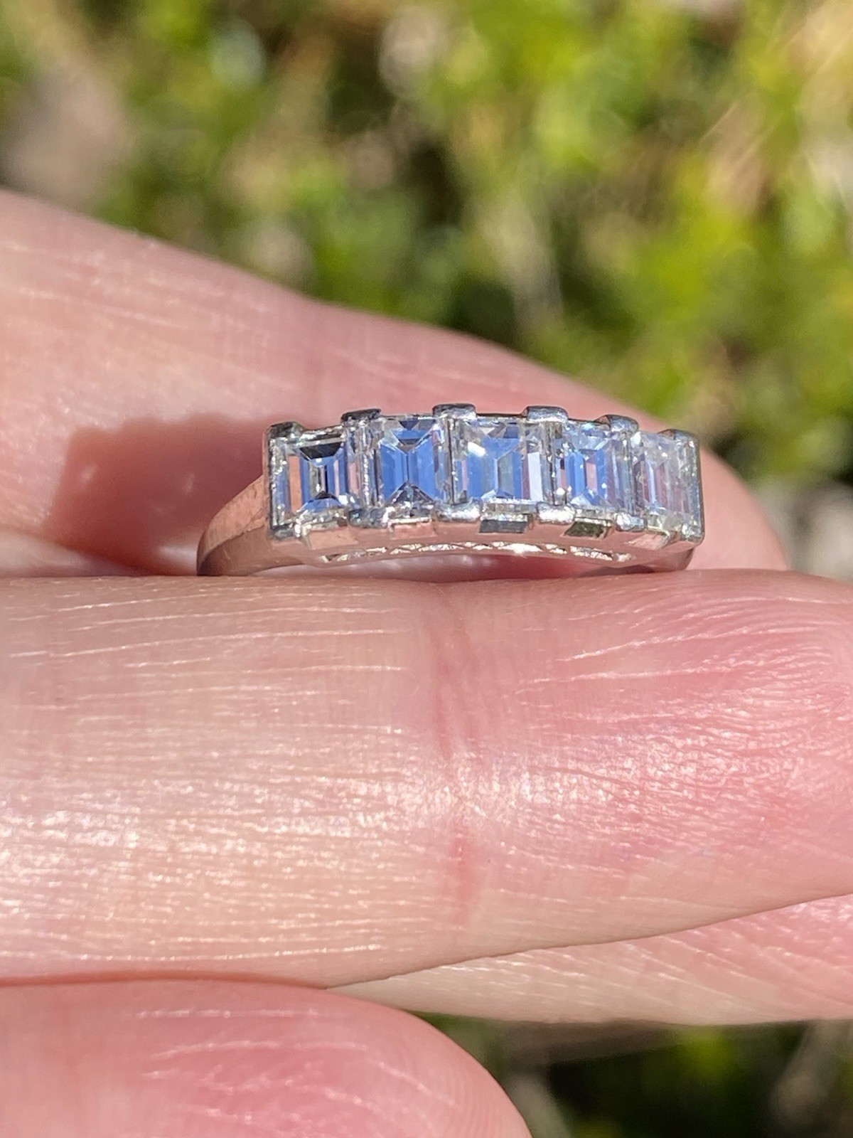 Estate Platinum 0.93TCW VS/F Quality Natural Emerald Diamonds Five Stone Ring
