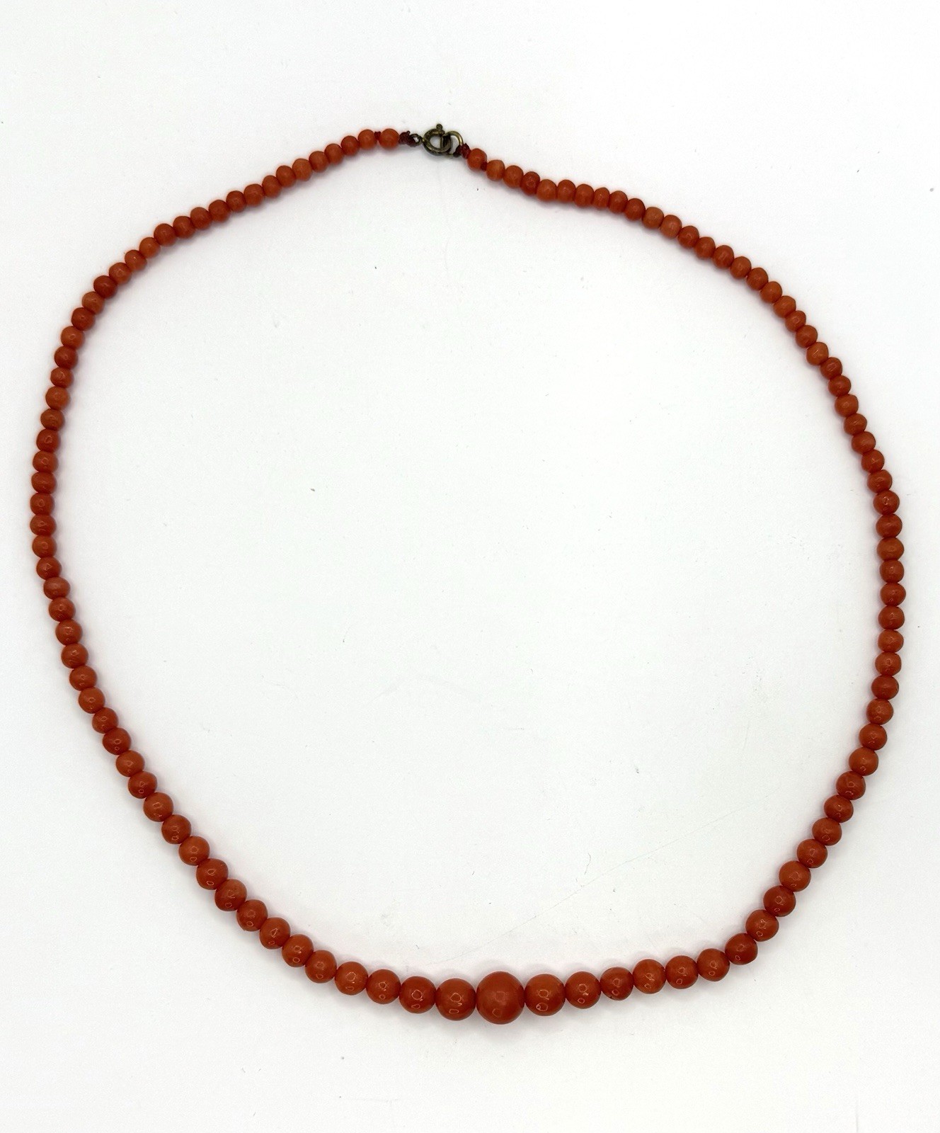 Antique Edwardian Victorian Hand Strung Knot Graduated Coral Bead Necklace 18”