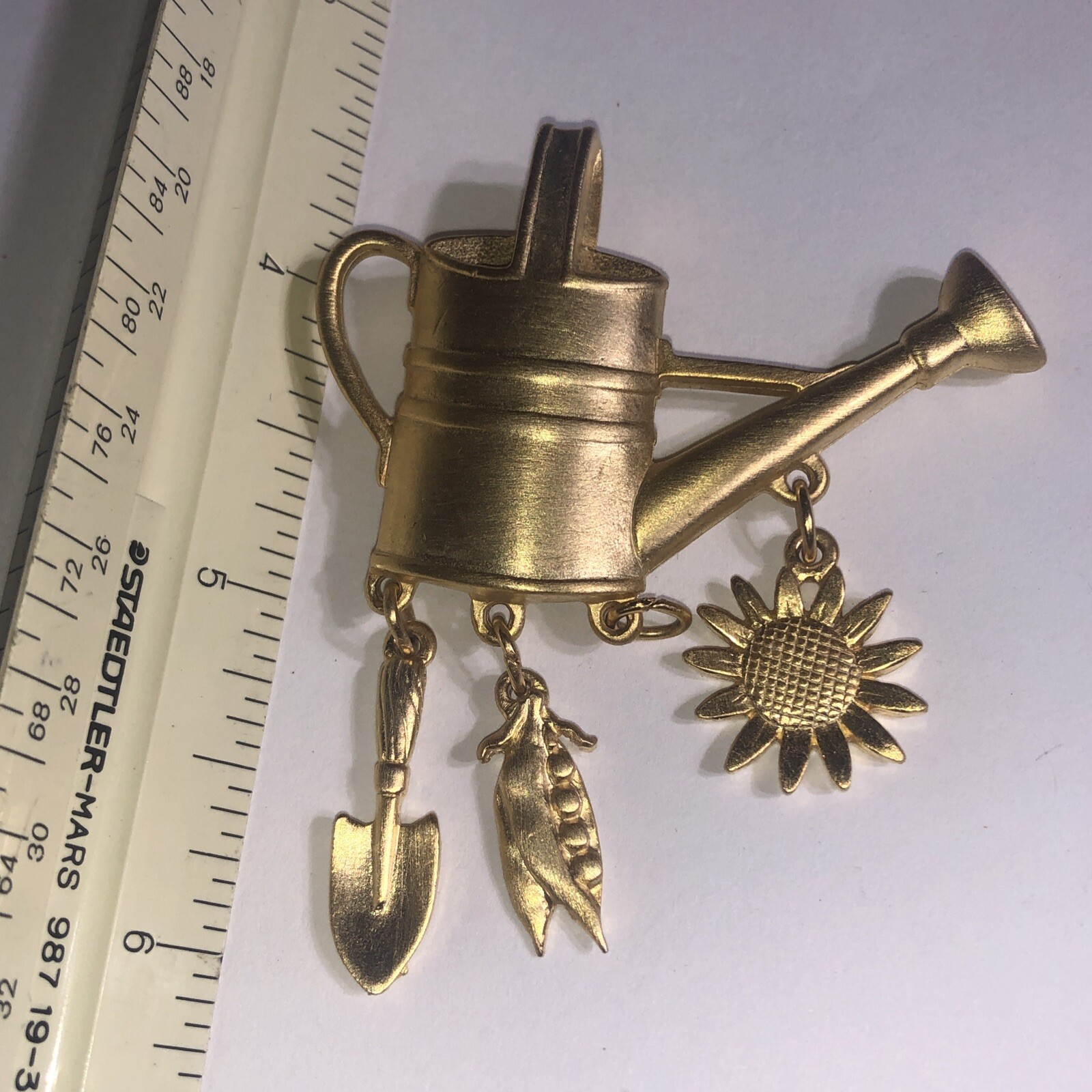 JJ Vintage Watering Can Brooch Pin Sunflower Gardening Tools -1 Missing
