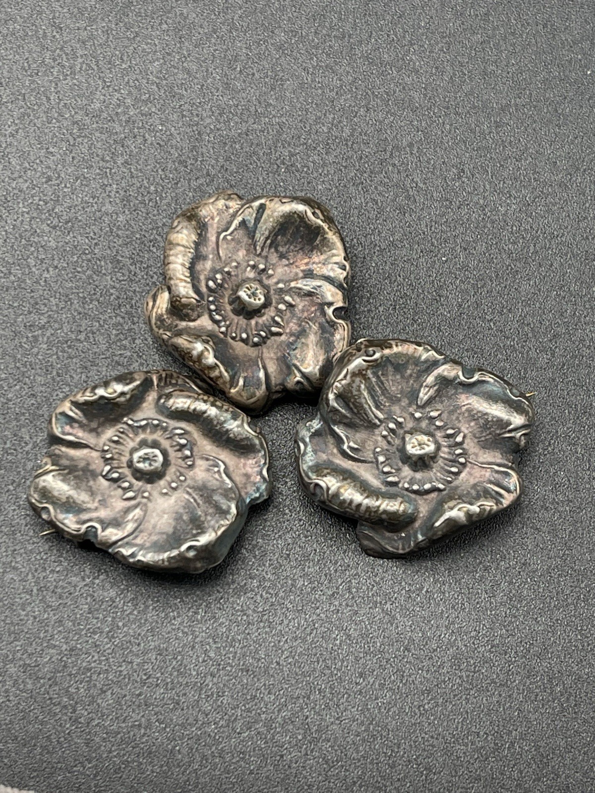 Lot Of 3 Art Nouveau Poppy Blossom 🌸 Flower C-clasp Brooch Pin Pins
