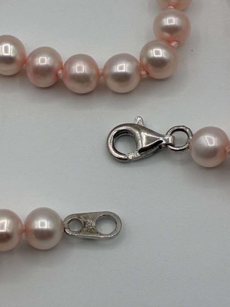 Vintage Pink Pearls Hand Knotted Sterling Silver Lobster Clasp 17″ Necklace