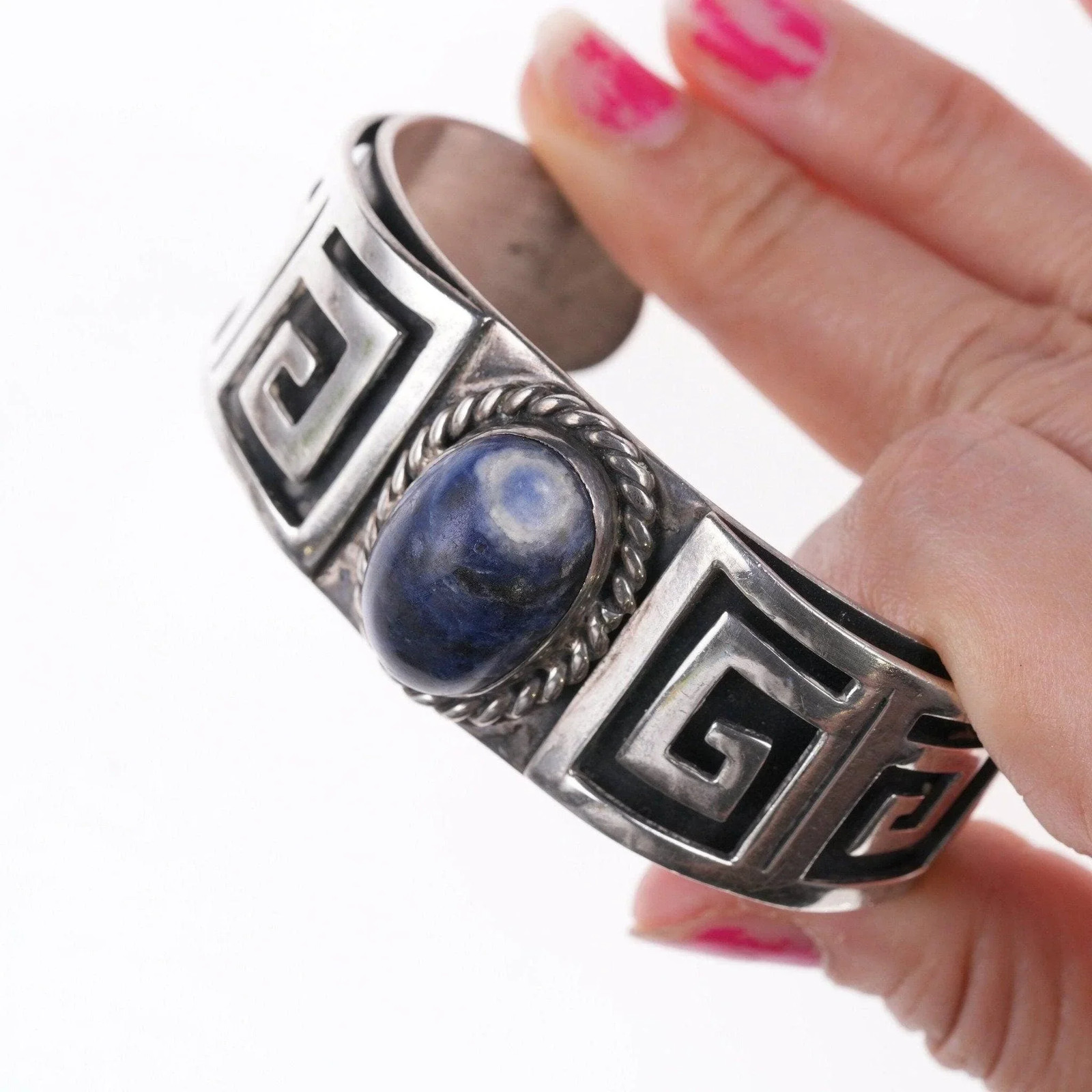 6.625″ Vintage Los Castillo Sterling and Sodalite cuff bracelet