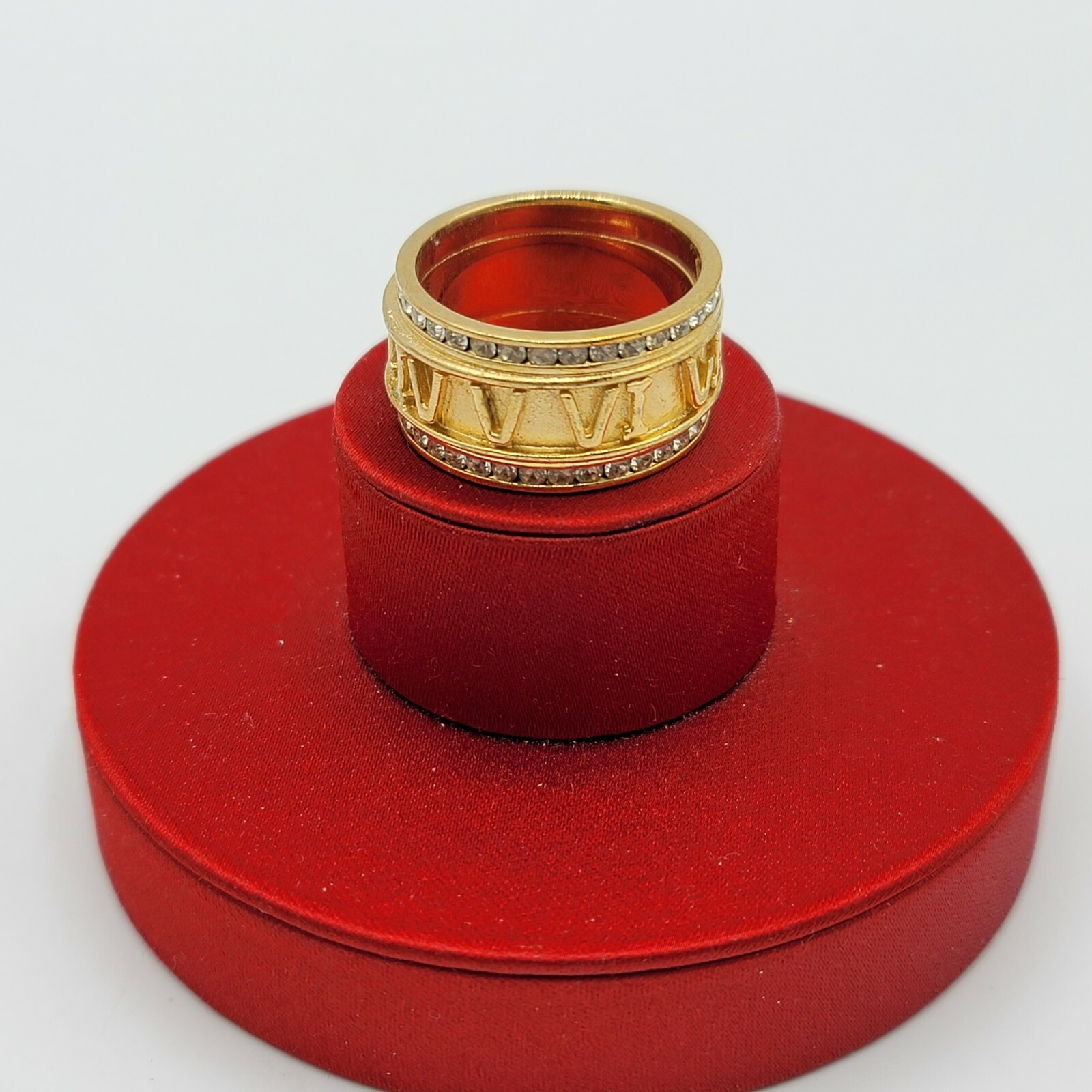 Vtg Sz 10 Ring ESPO Roman Numerals Eternity Channel Set Rhinestones Jewelry