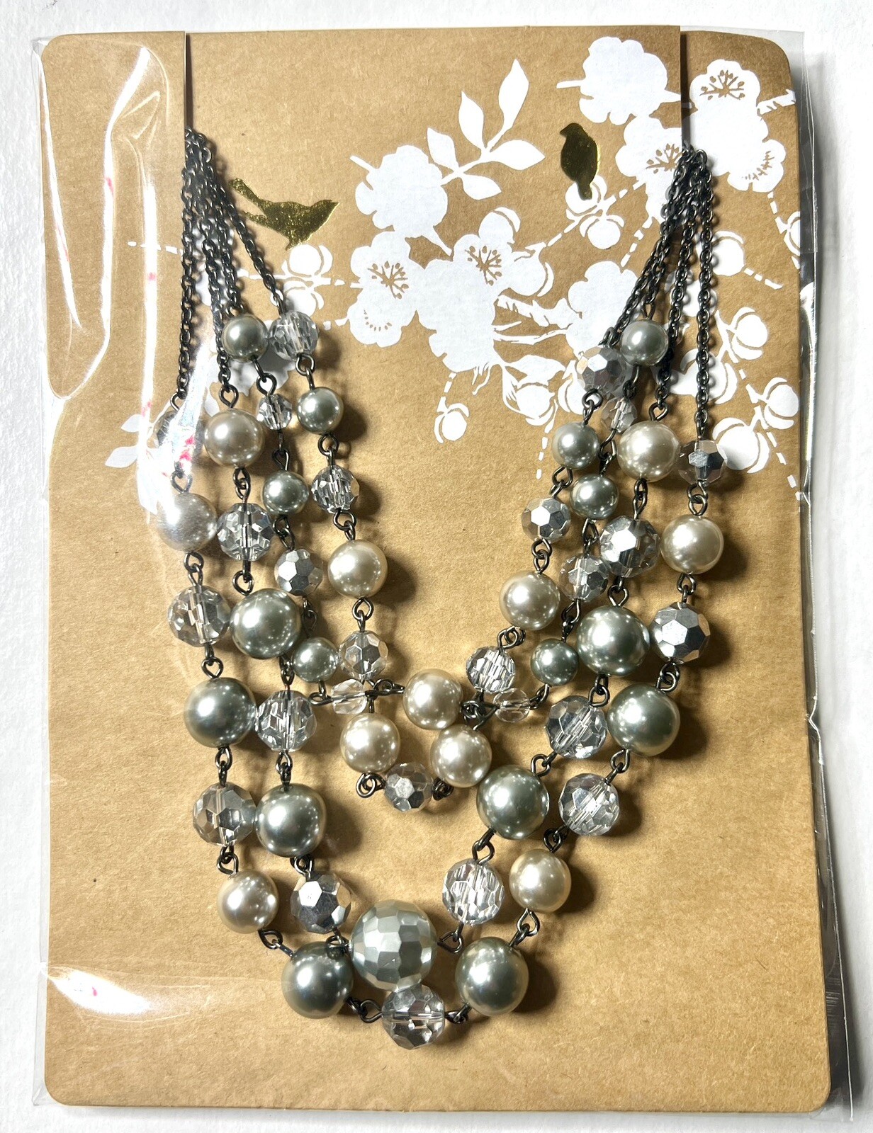 Lia Sophia 🦄 Gray (Grey) Pearl & Aurora Borealis Faceted Multi-Strand Necklace