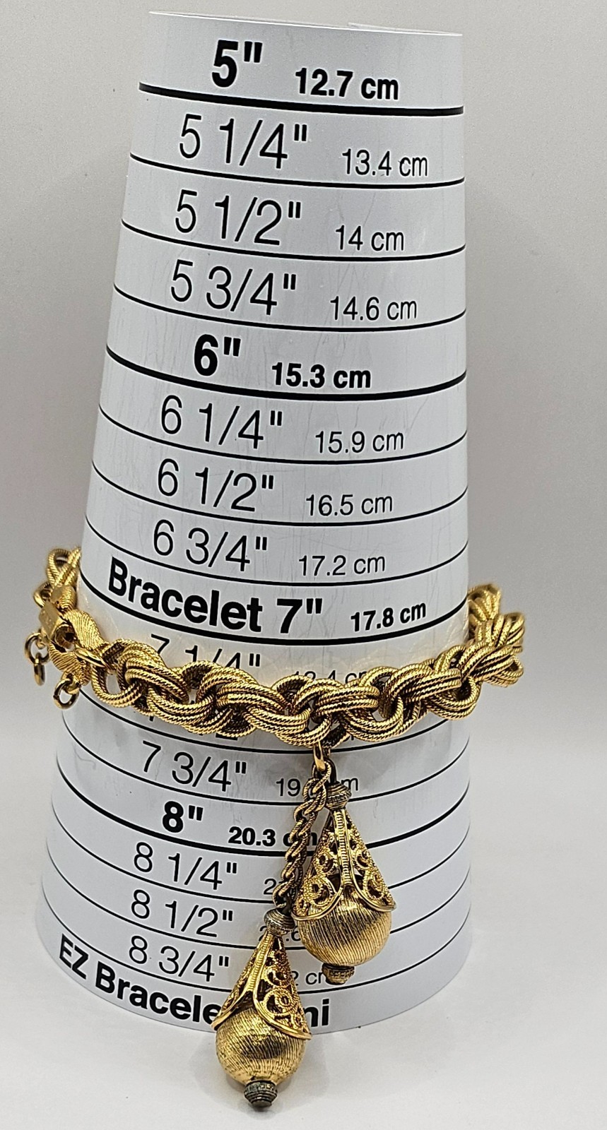 Vintage Monet Bolero Bracelet with two Filigree Etruscan Style Charms Gold Tone