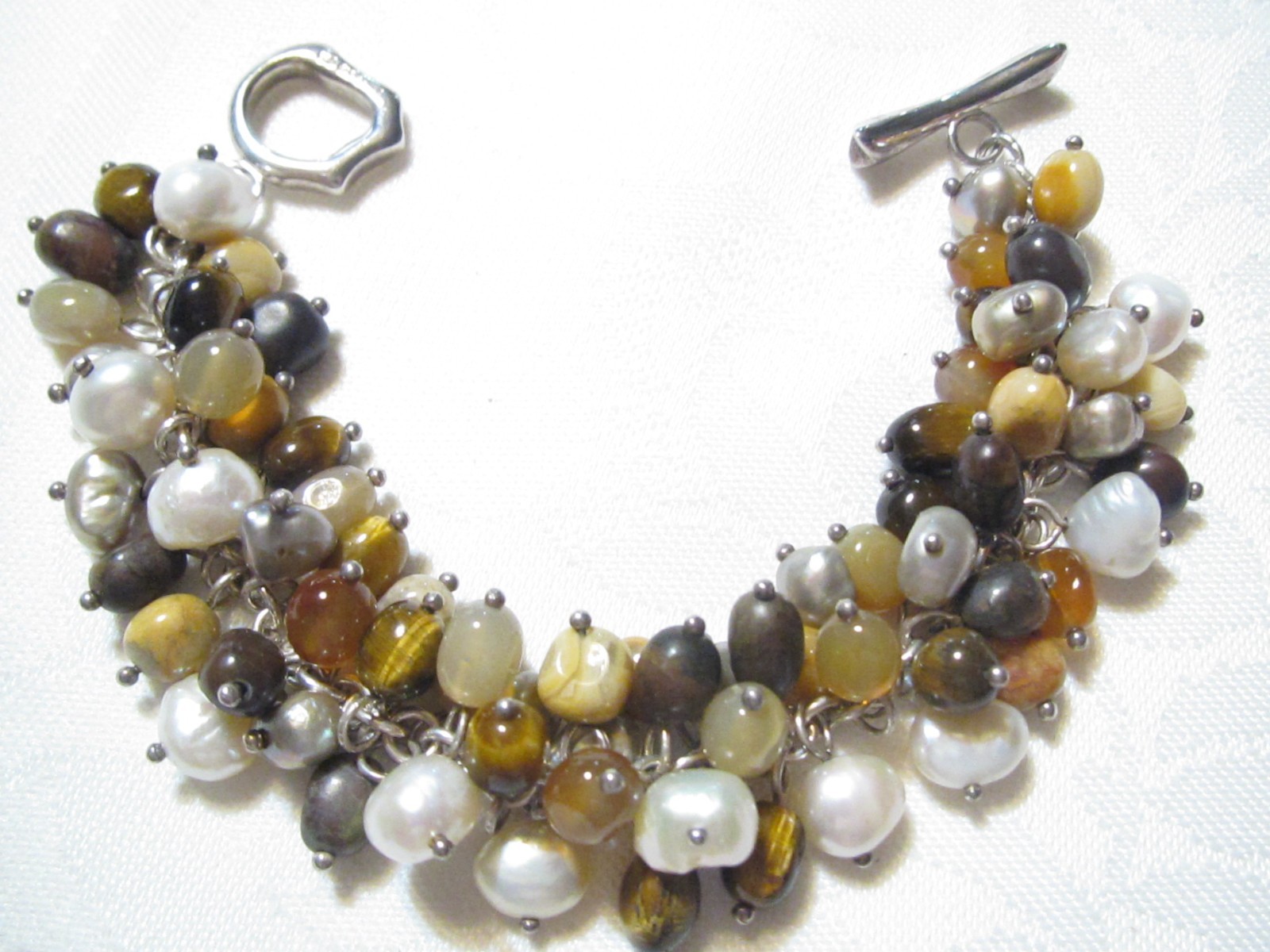 VINTAGE WHITNEY KELLY STERLING SILVER GEMSTONES & PEARLS TOGGLE BRACELET-65 GR.