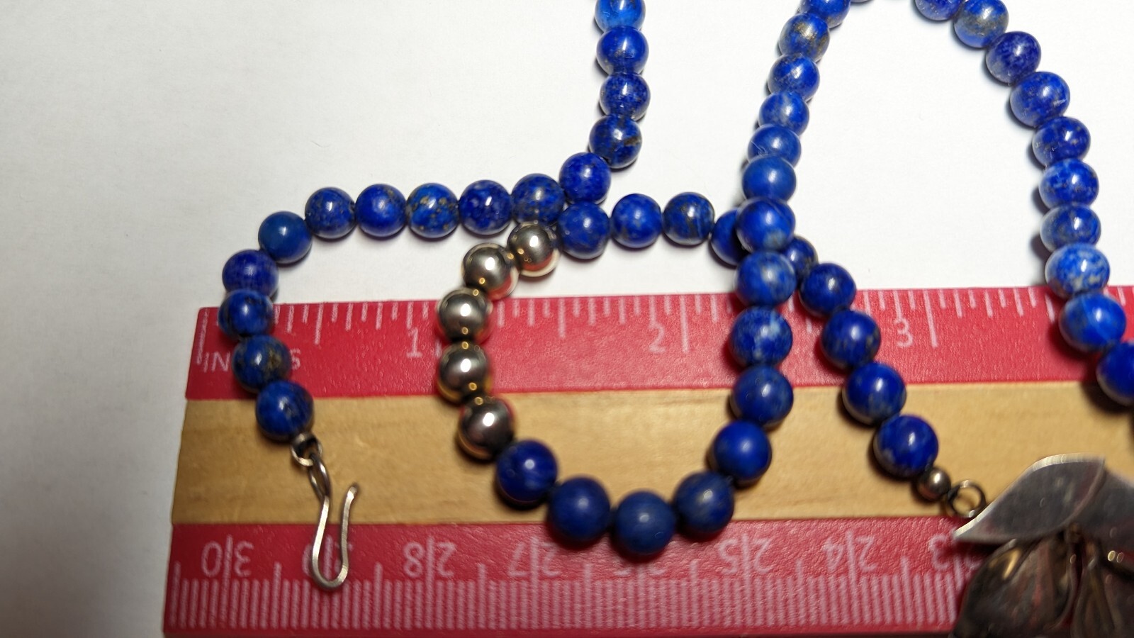 VINTAGE LAPIS LAZULI NECKLACE ABOUT 22 1/2″ LONG STERLING SILVER HALLMARKED
