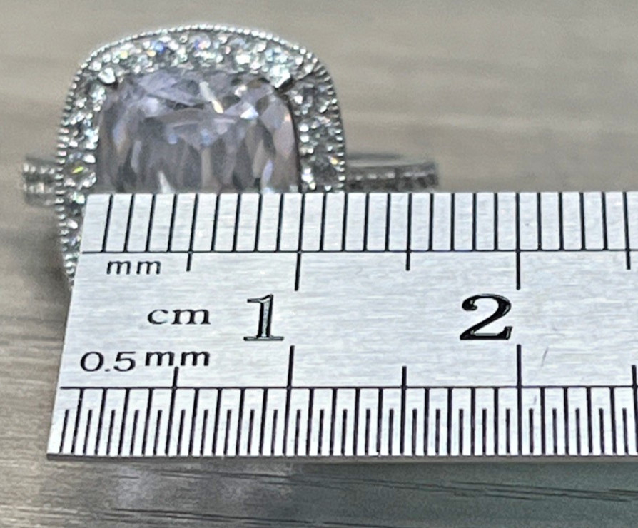 Signed PAJ Sterling 925 Clear CZ Cushion Cut Ring Halo With Side Stones SZ 8 6g