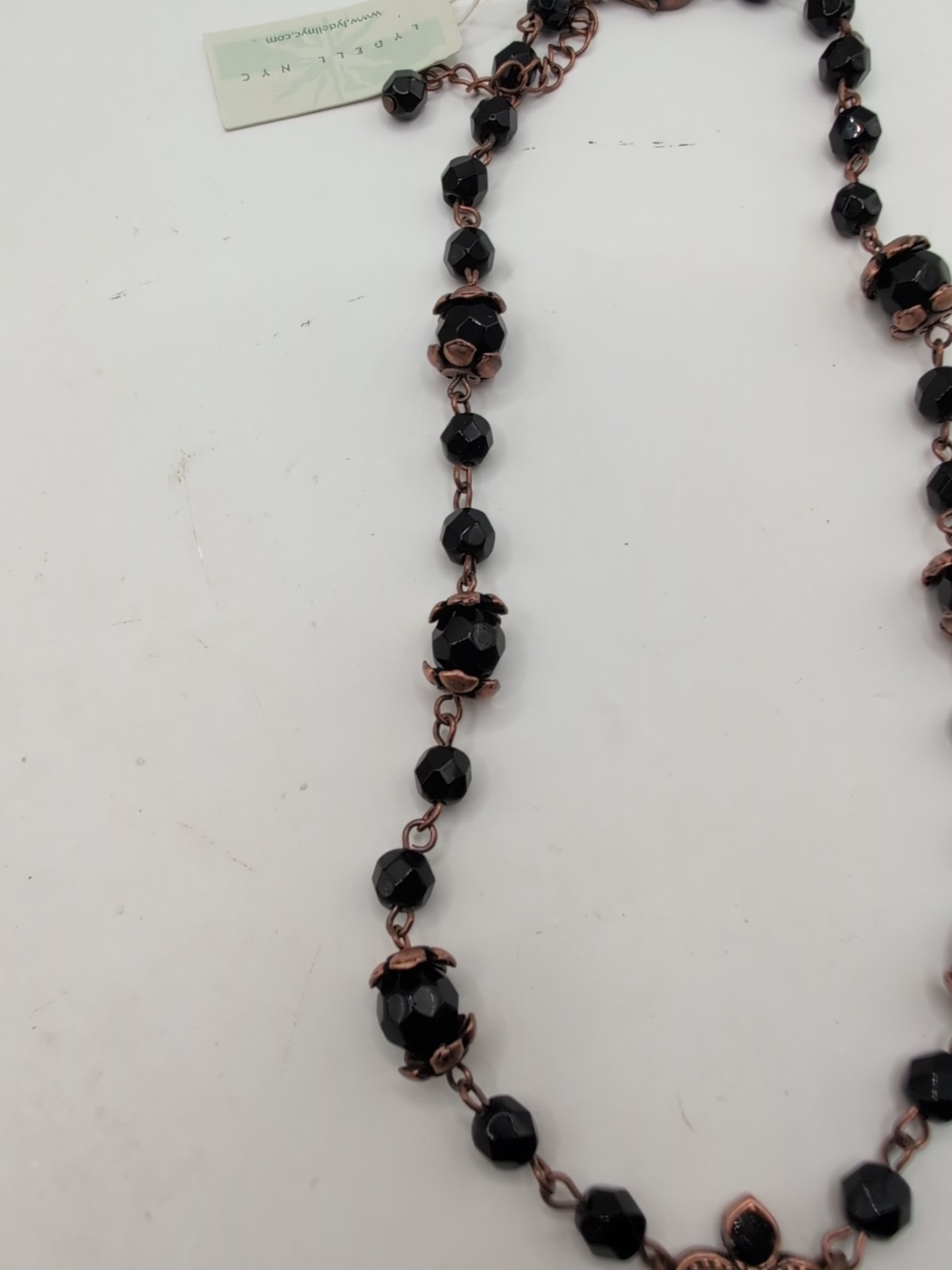 Victorian Revival Copper & Black Beaded Pendant Necklace 24″