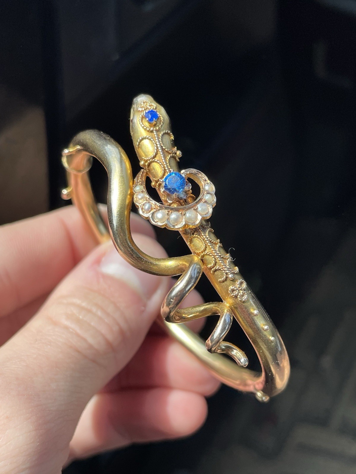 ANTIQUE VICTORIAN ESTRUSCAN SOLID GOLD SNAKE BANGLE BRACELET! 17GR!