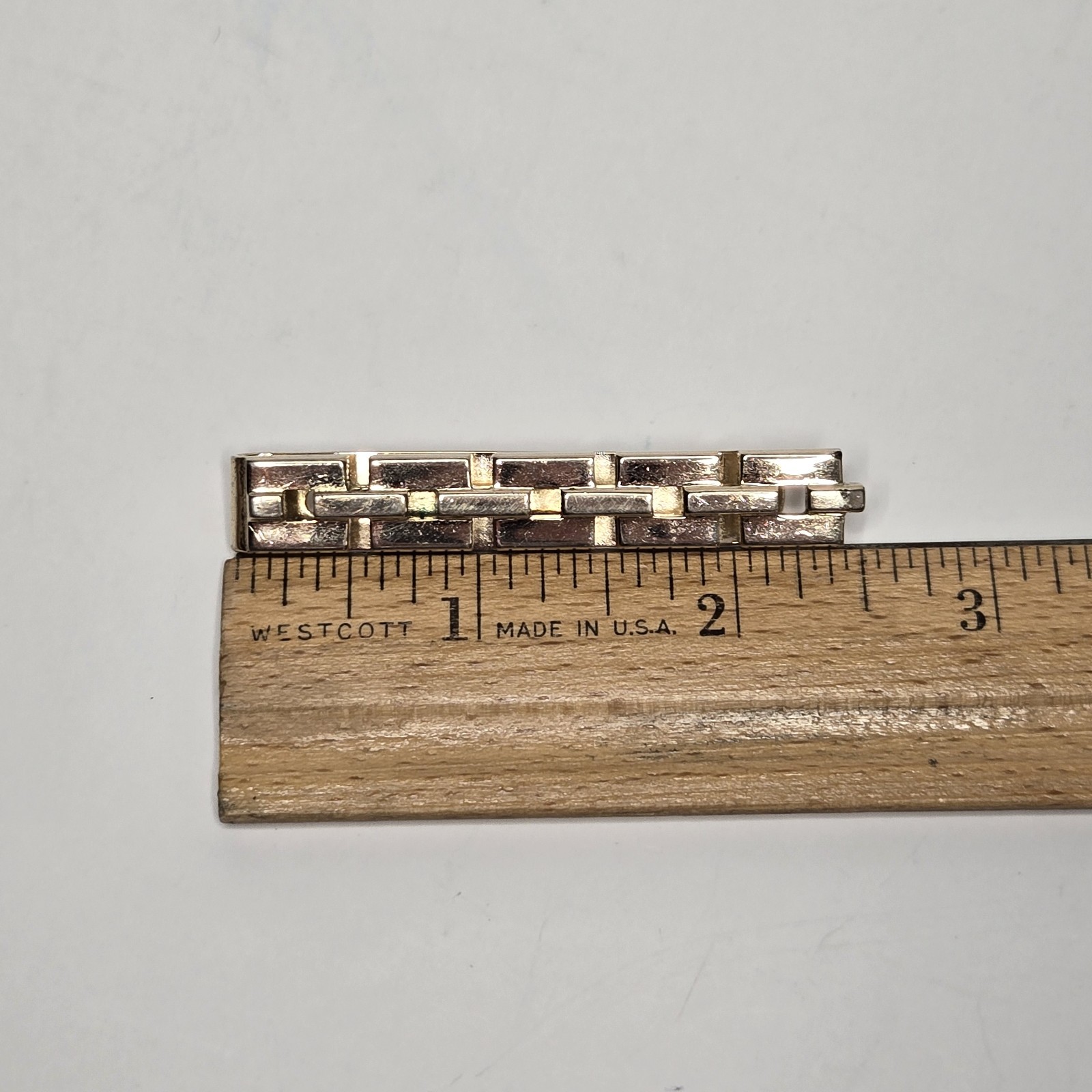 Vintage Swank Gold Tone Tie Clip Geometric Brick Watchband Link Mid Century MCM