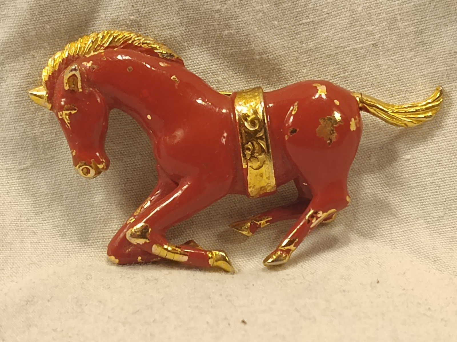Vintage Red Horse Brooch Pin Equestrian