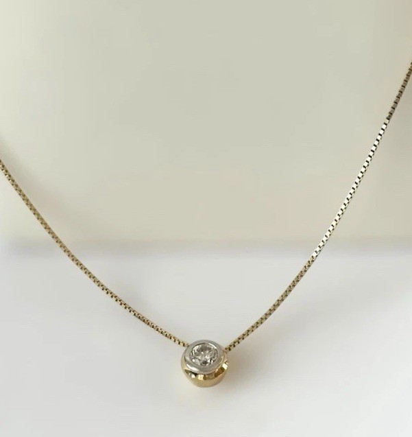 Estate Natural Brilliant Diamond Bezel Set 0.35 Carat Pendant 20″ Necklace 14k